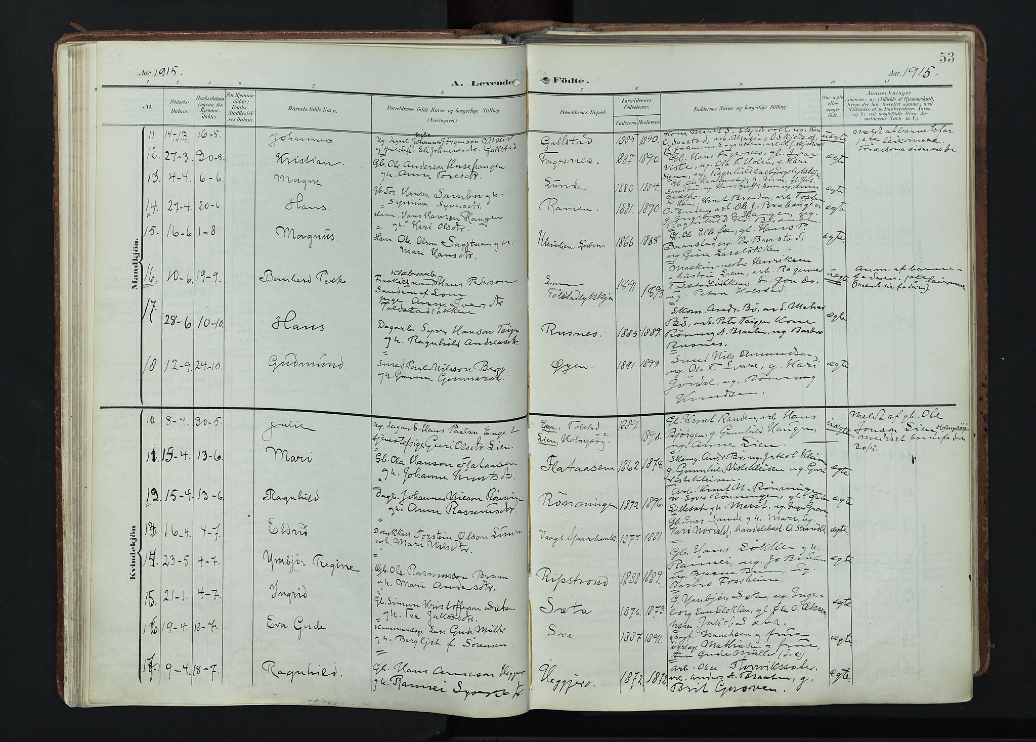 Vågå prestekontor, AV/SAH-PREST-076/H/Ha/Haa/L0011: Parish register (official) no. 11, 1905-1924, p. 53