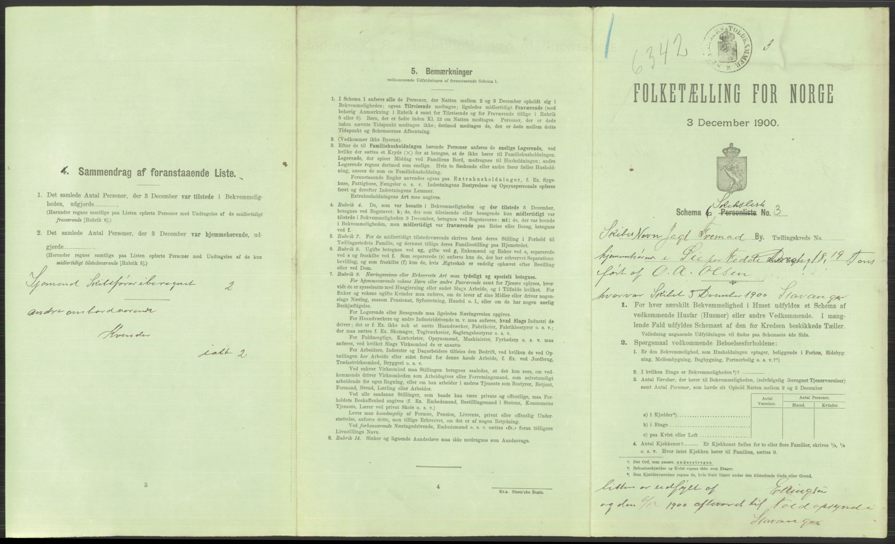 RA, 1900 Census - ship lists from ships in Norwegian harbours, harbours abroad and at sea, 1900, p. 901