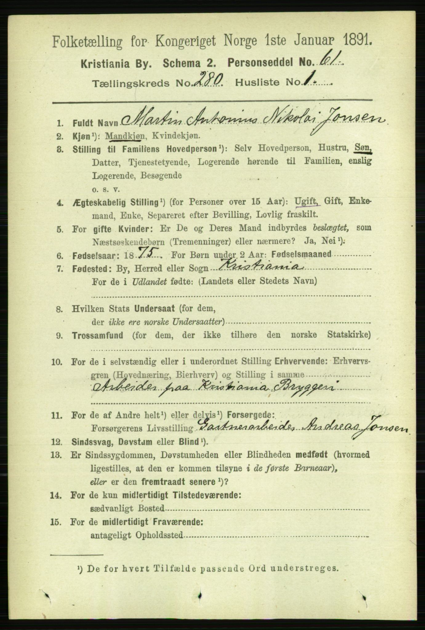 RA, 1891 census for 0301 Kristiania, 1891, p. 170082