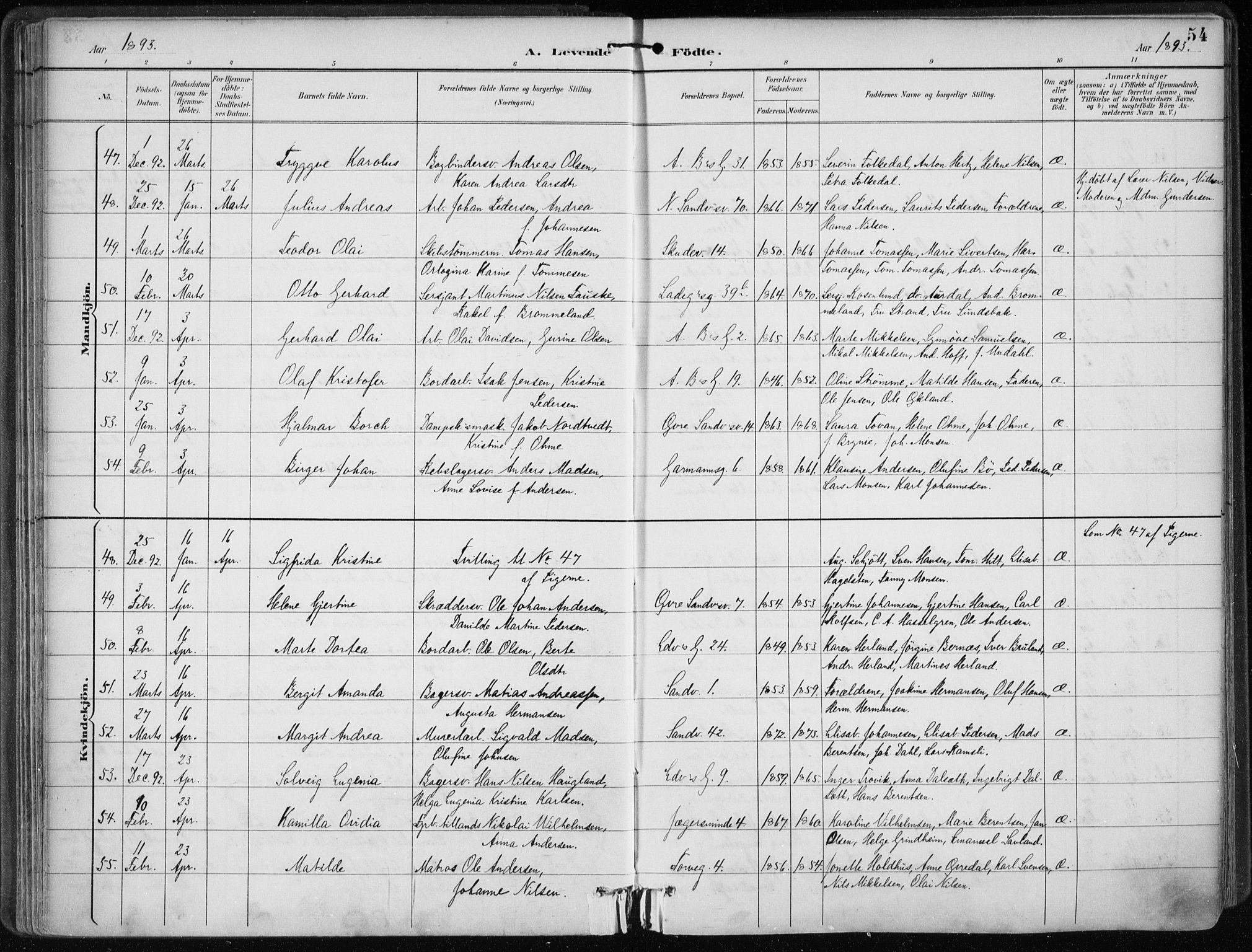 Sandviken Sokneprestembete, AV/SAB-A-77601/H/Ha/L0005: Parish register (official) no. B 2, 1891-1901, p. 54