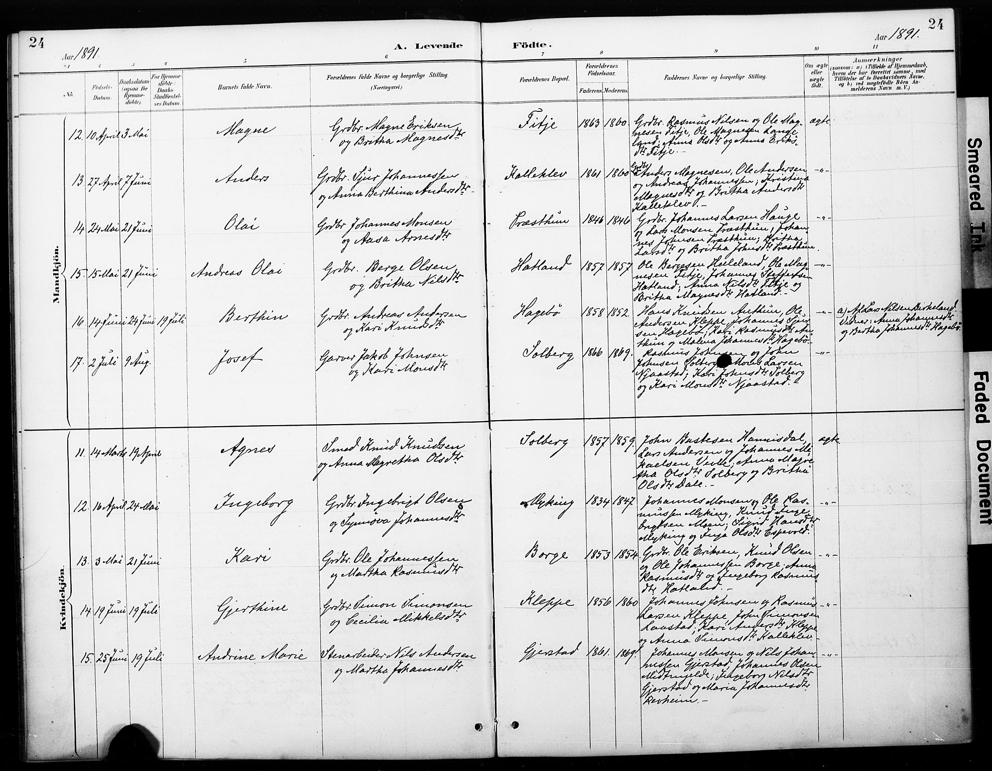 Haus sokneprestembete, SAB/A-75601/H/Haa: Parish register (official) no. C 1, 1887-1899, p. 24