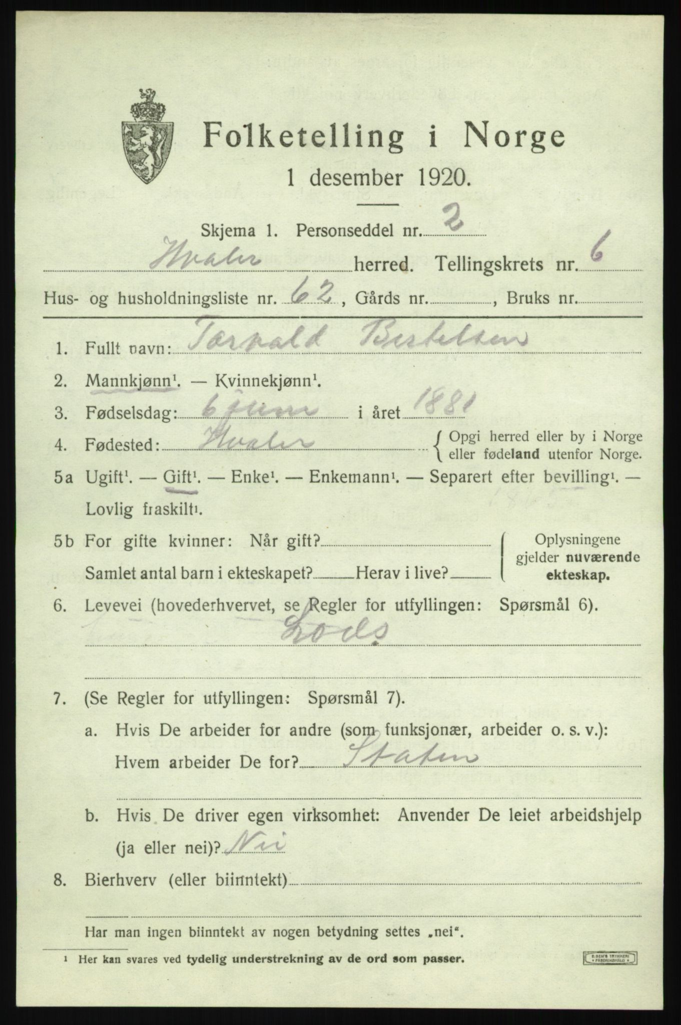 SAO, 1920 census for Hvaler, 1920, p. 6414