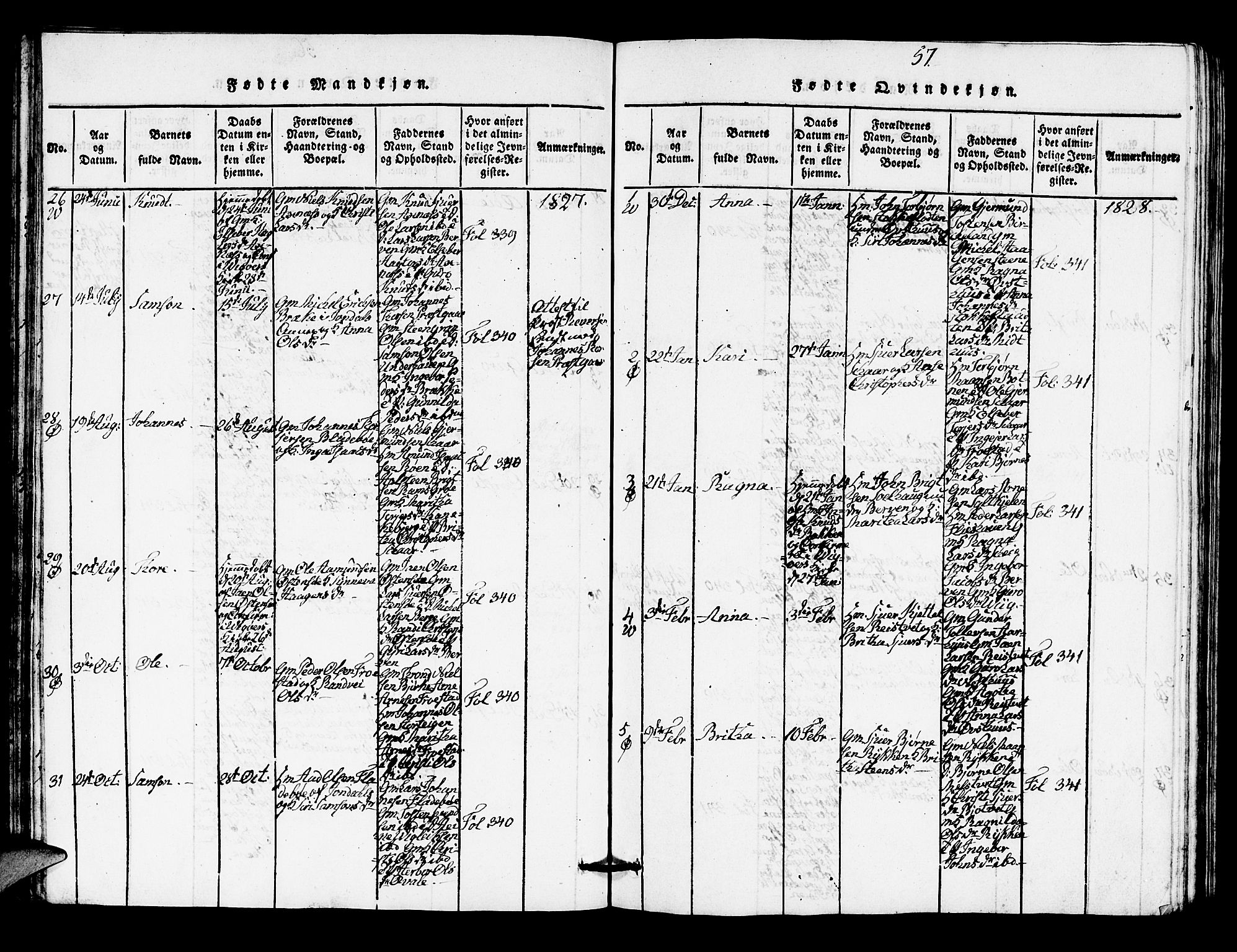 Kvam sokneprestembete, AV/SAB-A-76201/H/Hab: Parish register (copy) no. A 1, 1818-1832, p. 57