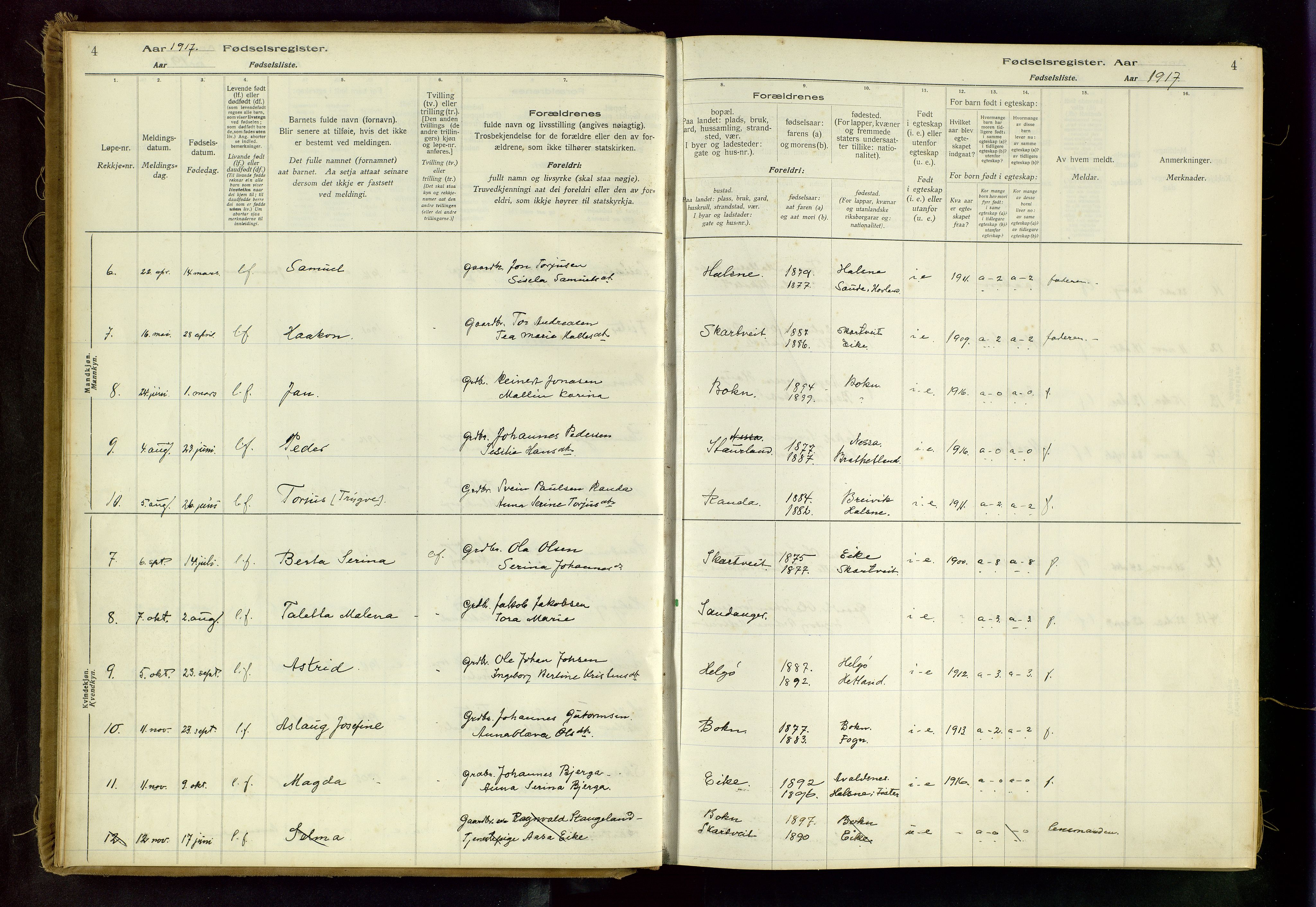 Hjelmeland sokneprestkontor, AV/SAST-A-101843/02/B/L0003: Birth register no. 3, 1916-1997, p. 4