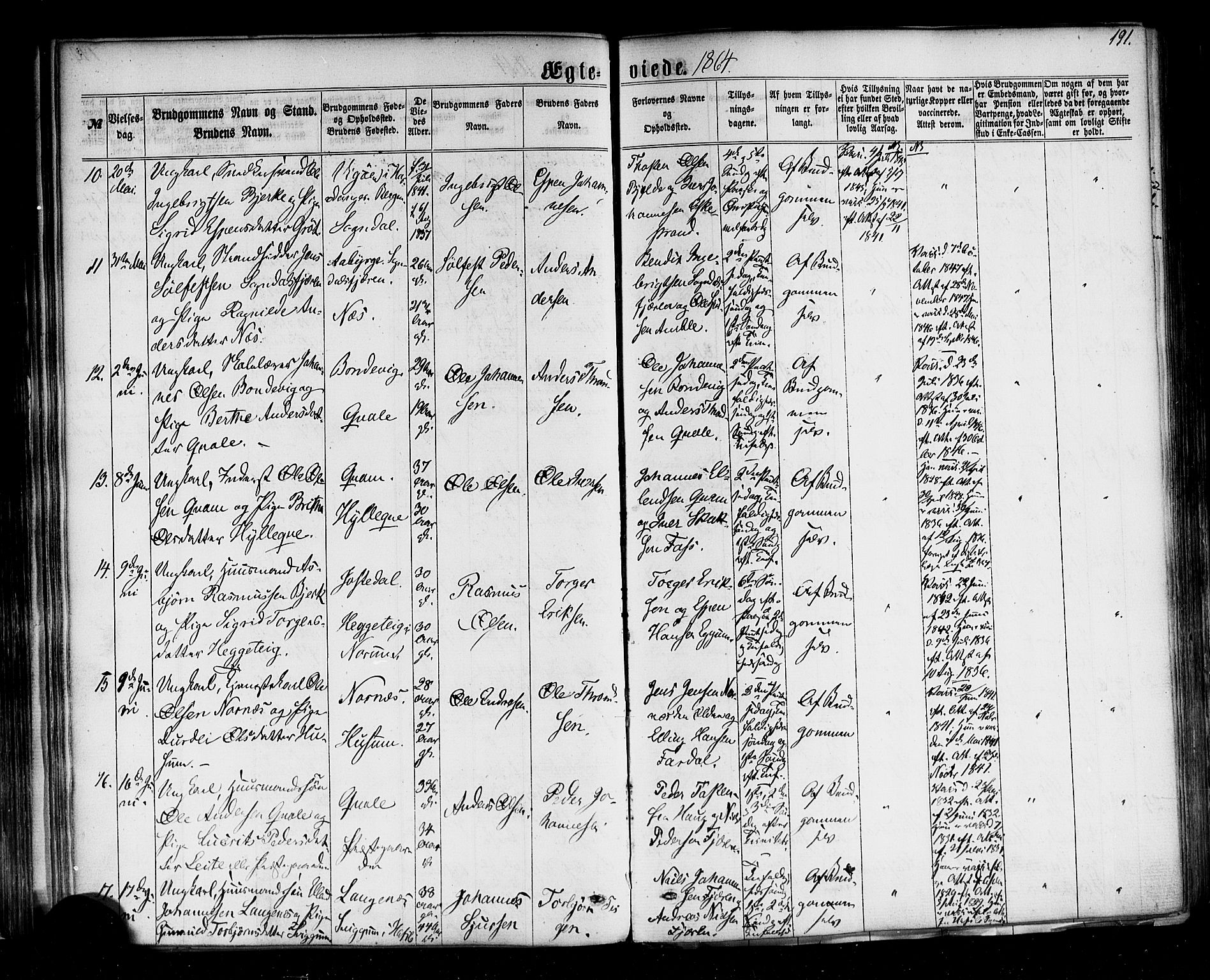 Sogndal sokneprestembete, AV/SAB-A-81301/H/Haa/Haaa/L0013: Parish register (official) no. A 13, 1859-1877, p. 191