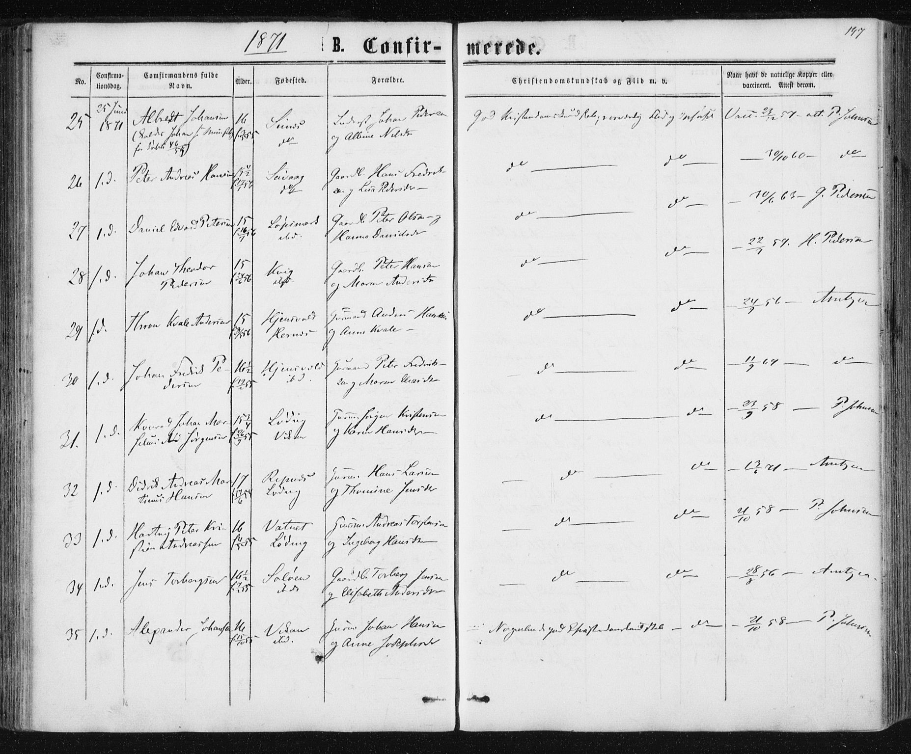 Ministerialprotokoller, klokkerbøker og fødselsregistre - Nordland, AV/SAT-A-1459/801/L0008: Parish register (official) no. 801A08, 1864-1875, p. 197