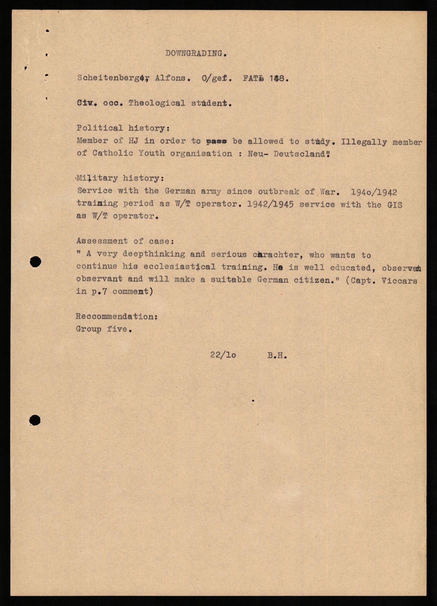 Forsvaret, Forsvarets overkommando II, RA/RAFA-3915/D/Db/L0029: CI Questionaires. Tyske okkupasjonsstyrker i Norge. Tyskere., 1945-1946, p. 106
