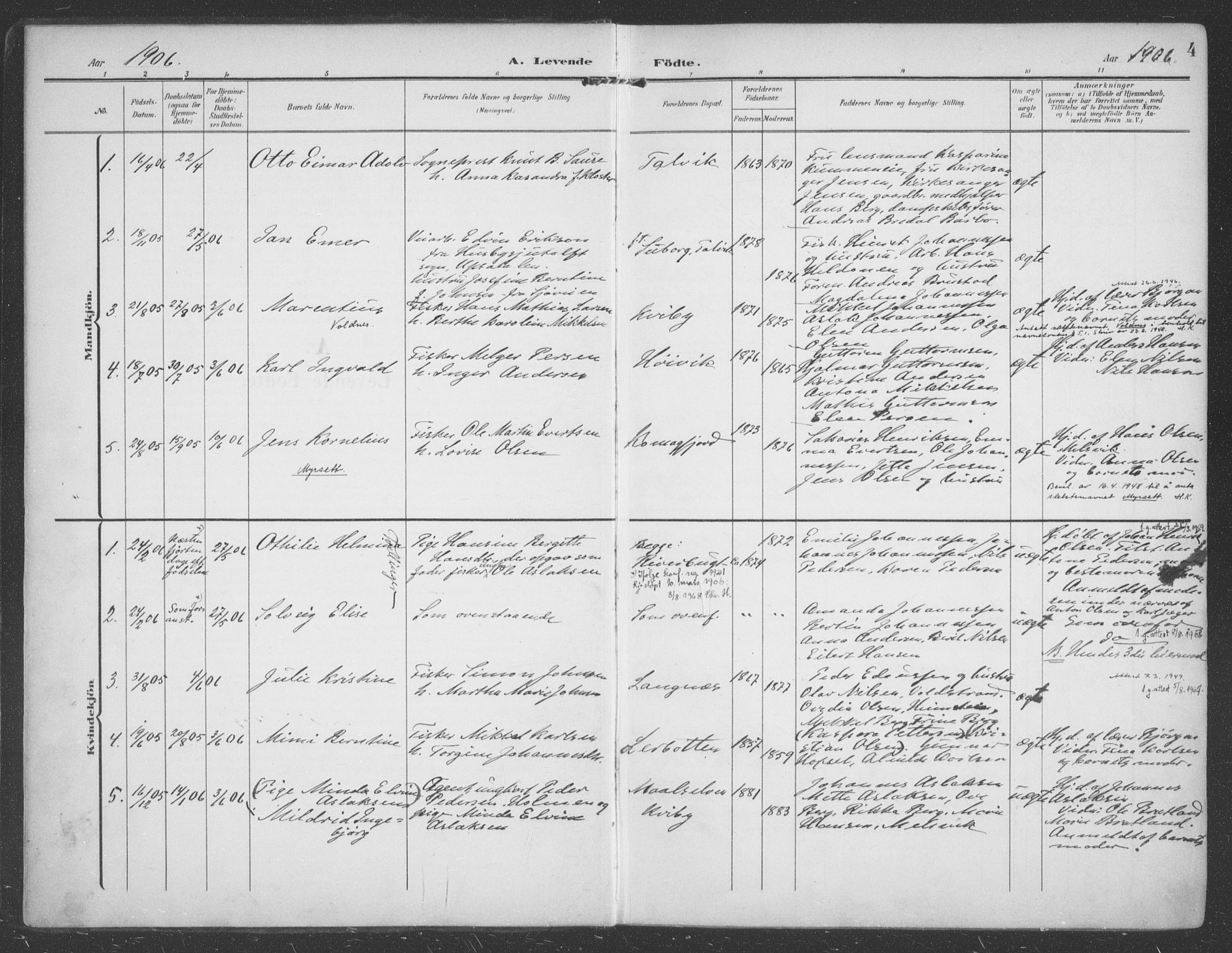 Talvik sokneprestkontor, SATØ/S-1337/H/Ha/L0017kirke: Parish register (official) no. 17, 1906-1915, p. 4