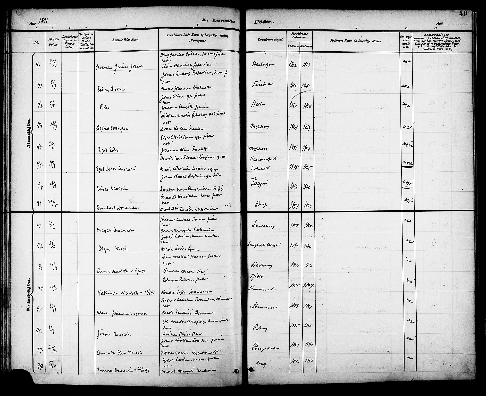 Ministerialprotokoller, klokkerbøker og fødselsregistre - Nordland, SAT/A-1459/882/L1179: Parish register (official) no. 882A01, 1886-1898, p. 40