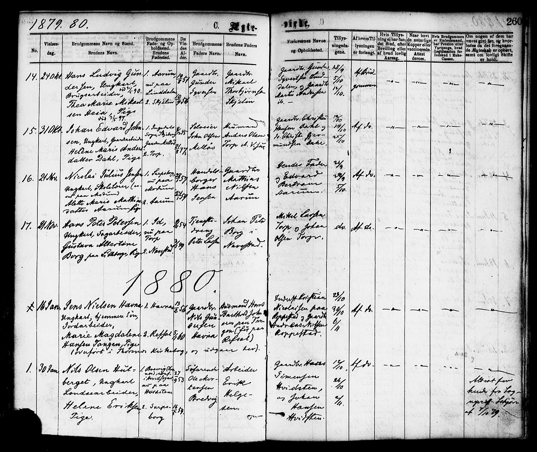 Borge prestekontor Kirkebøker, SAO/A-10903/F/Fa/L0007: Parish register (official) no. I 7, 1875-1886, p. 260