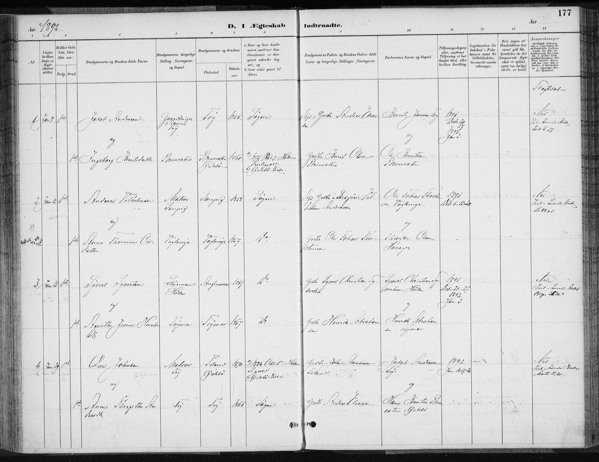 Søgne sokneprestkontor, SAK/1111-0037/F/Fa/Fab/L0013: Parish register (official) no. A 13, 1892-1911, p. 177