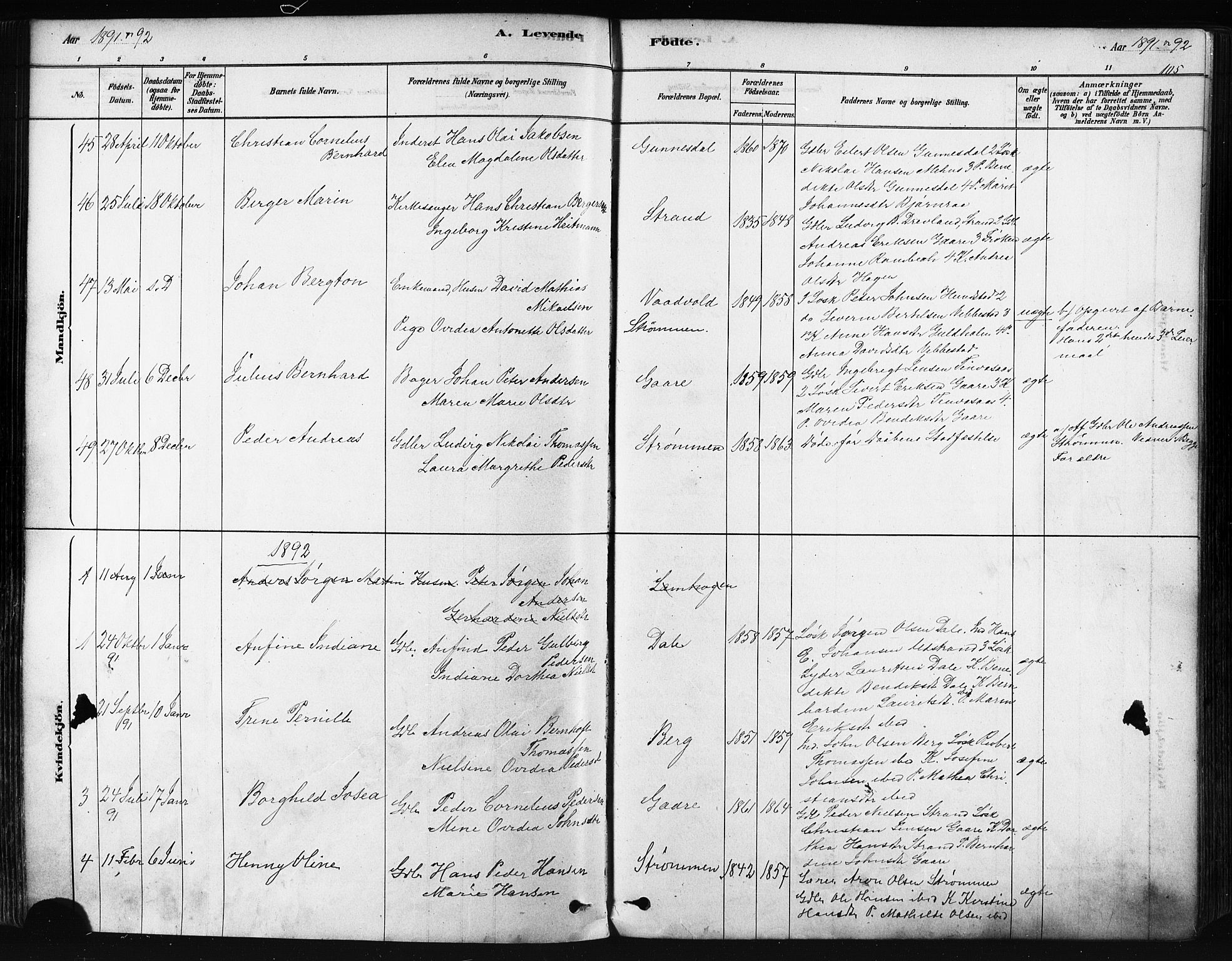 Kvæfjord sokneprestkontor, SATØ/S-1323/G/Ga/Gaa/L0005kirke: Parish register (official) no. 5, 1878-1894, p. 105