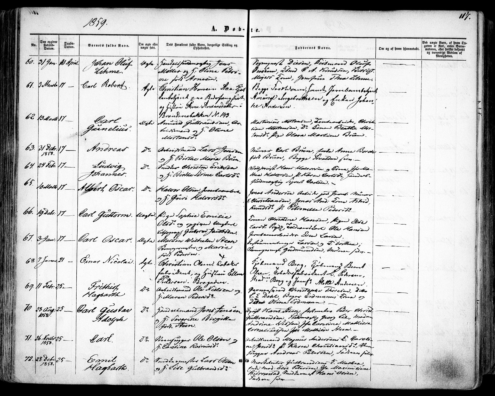 Oslo domkirke Kirkebøker, SAO/A-10752/F/Fa/L0015: Parish register (official) no. 15, 1857-1871, p. 117