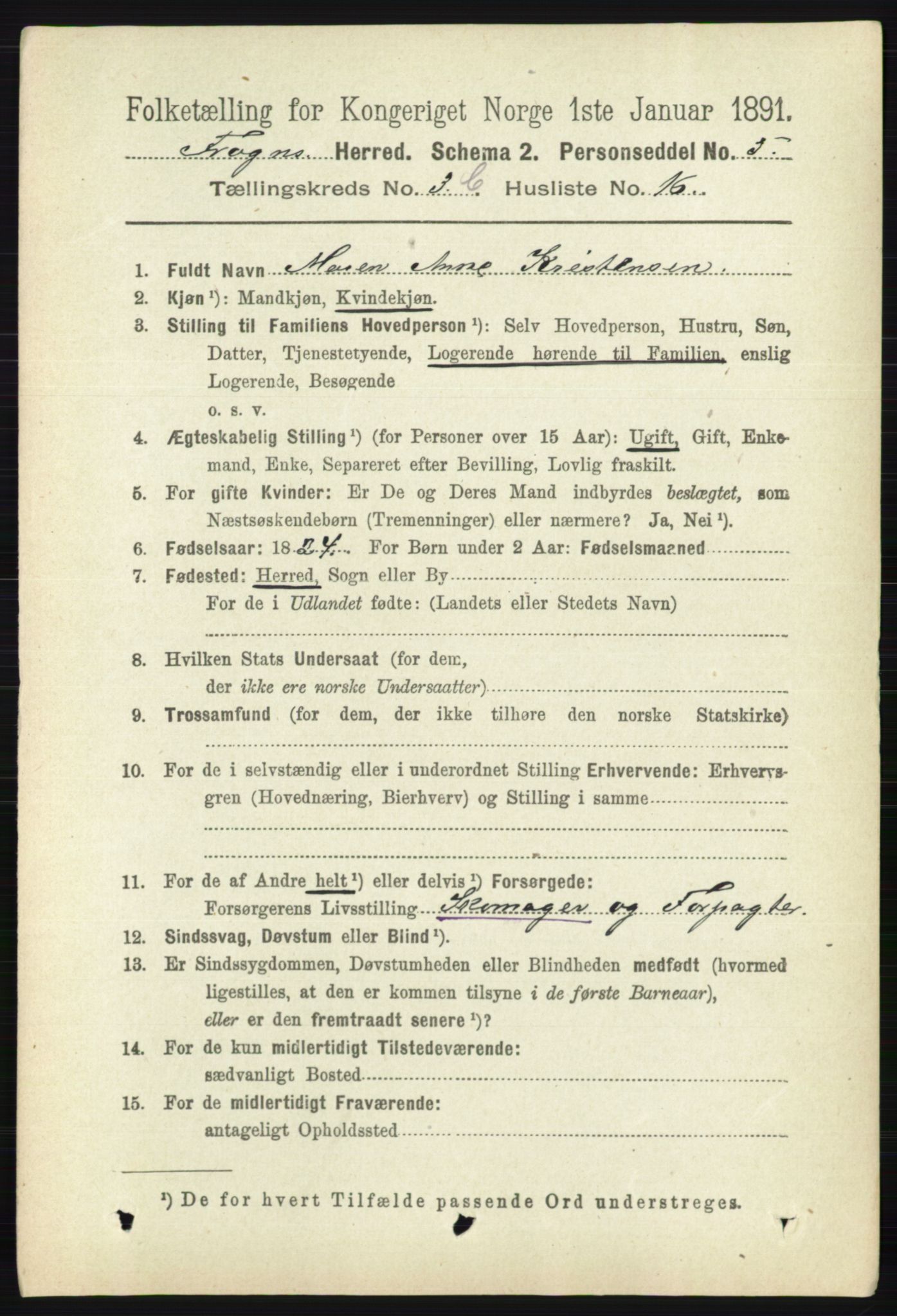 RA, 1891 census for 0215 Frogn, 1891, p. 2610