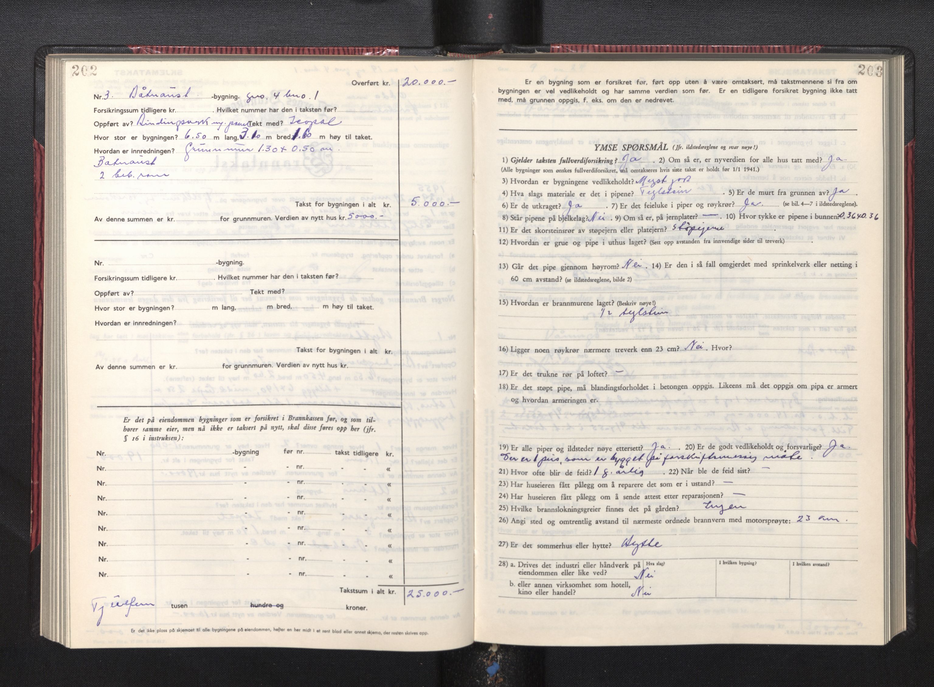 Lensmannen i Odda, AV/SAB-A-34001/0012/L0004: Branntakstprotokoll, skjematakst, 1950-1955, p. 202-203