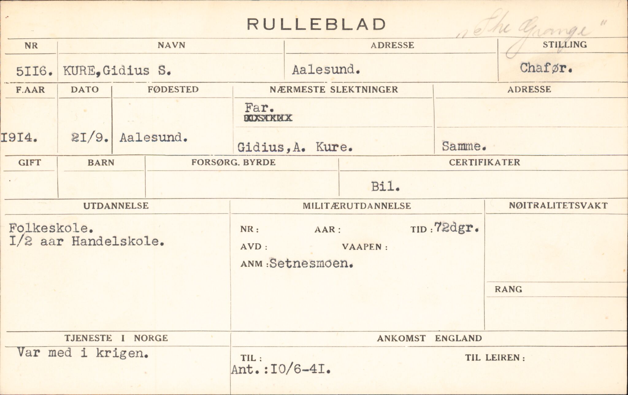 Forsvaret, Forsvarets overkommando/Luftforsvarsstaben, RA/RAFA-4079/P/Pa/L0036: Personellpapirer, 1914, p. 612