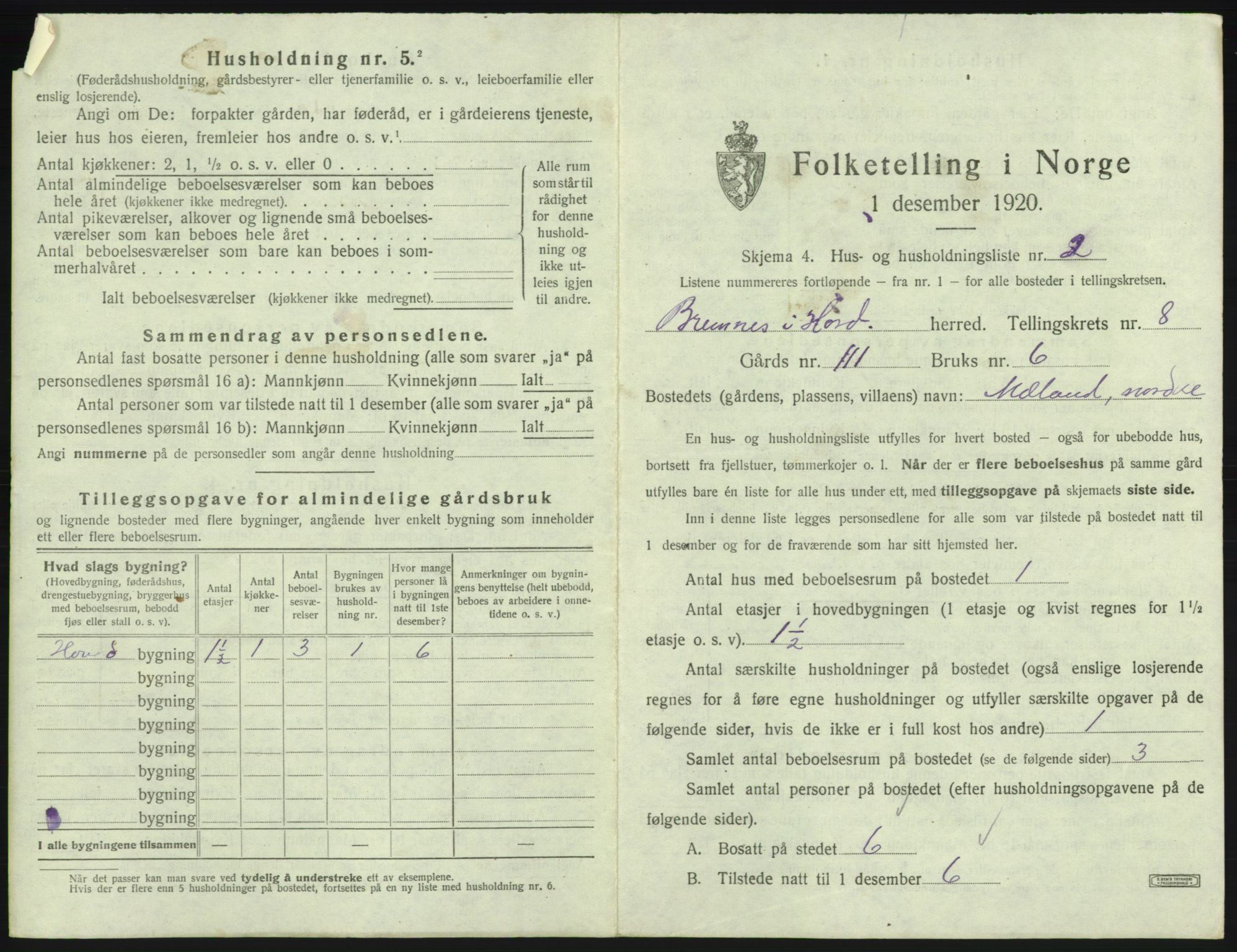 SAB, 1920 census for Bremnes, 1920, p. 634