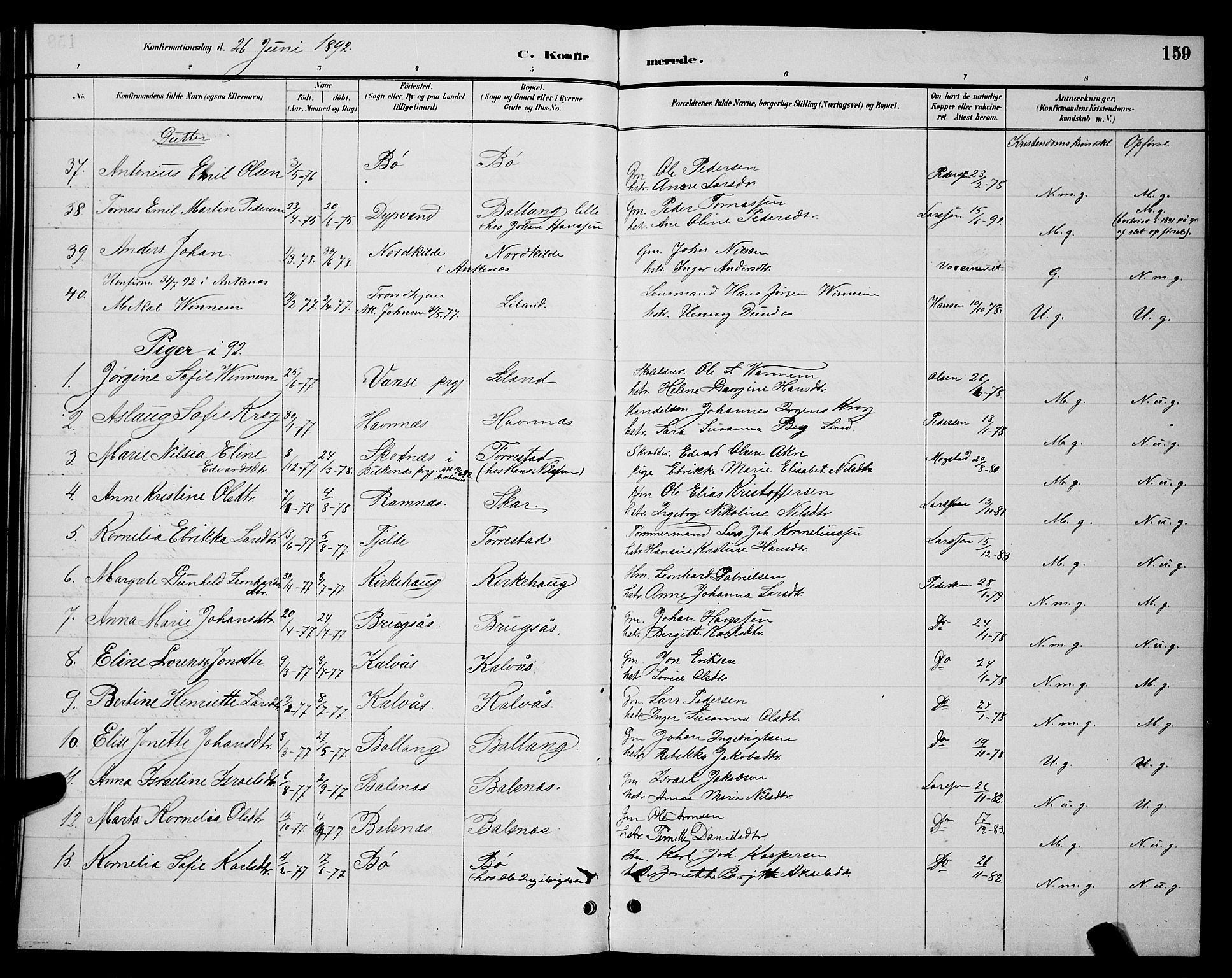 Ministerialprotokoller, klokkerbøker og fødselsregistre - Nordland, AV/SAT-A-1459/863/L0914: Parish register (copy) no. 863C04, 1886-1897, p. 159