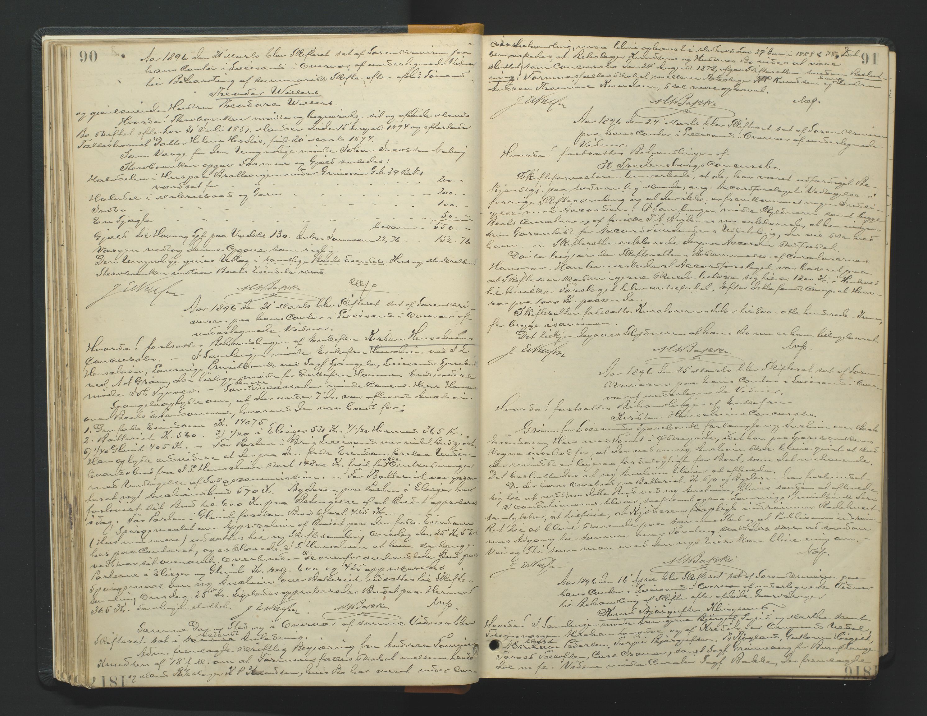 Vestre Nedenes/Sand sorenskriveri, AV/SAK-1221-0010/H/Hc/L0007: Skifteforhandlingsprotokoll nr. 5, 1894-1916, p. 90-91