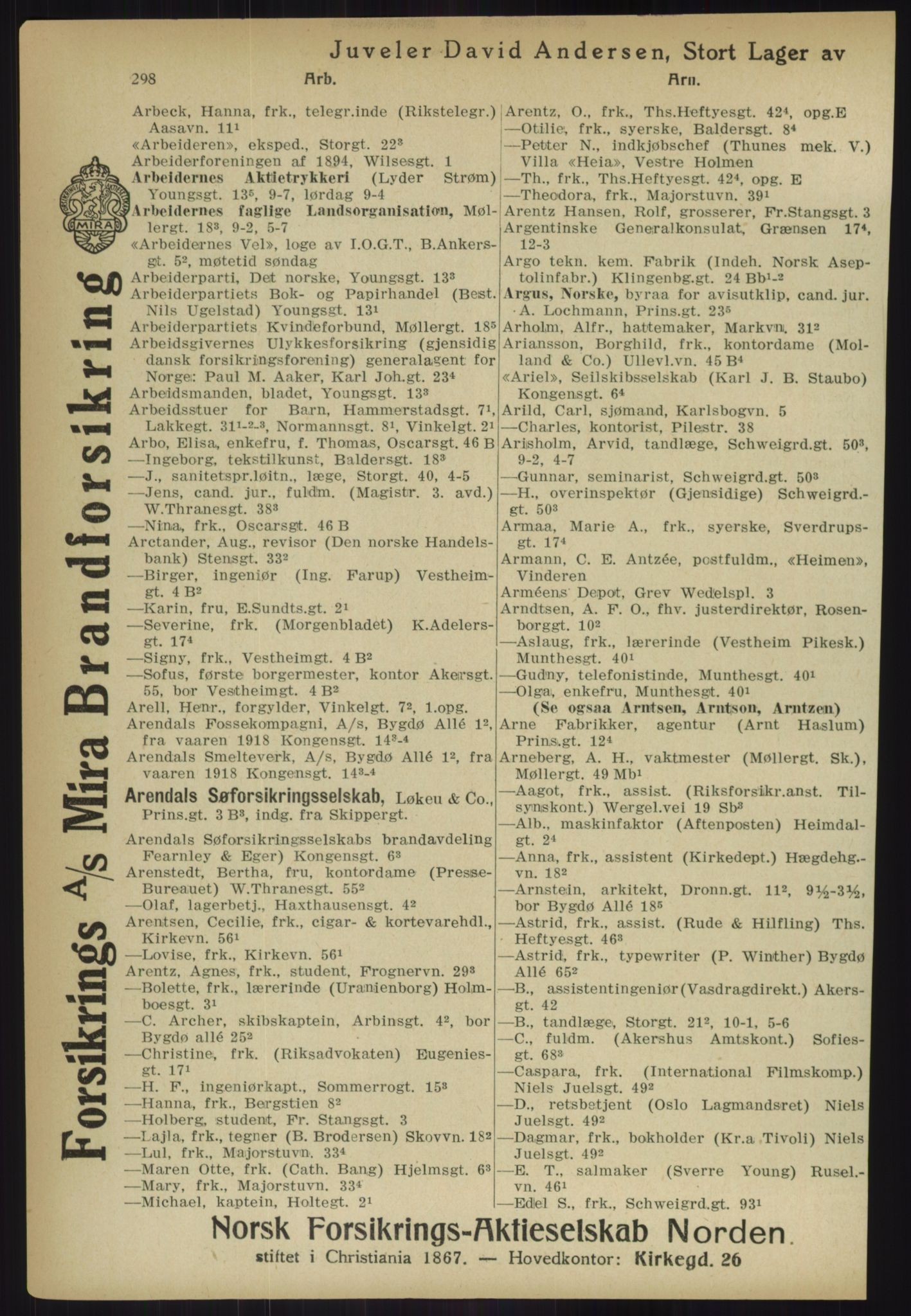 Kristiania/Oslo adressebok, PUBL/-, 1918, p. 323
