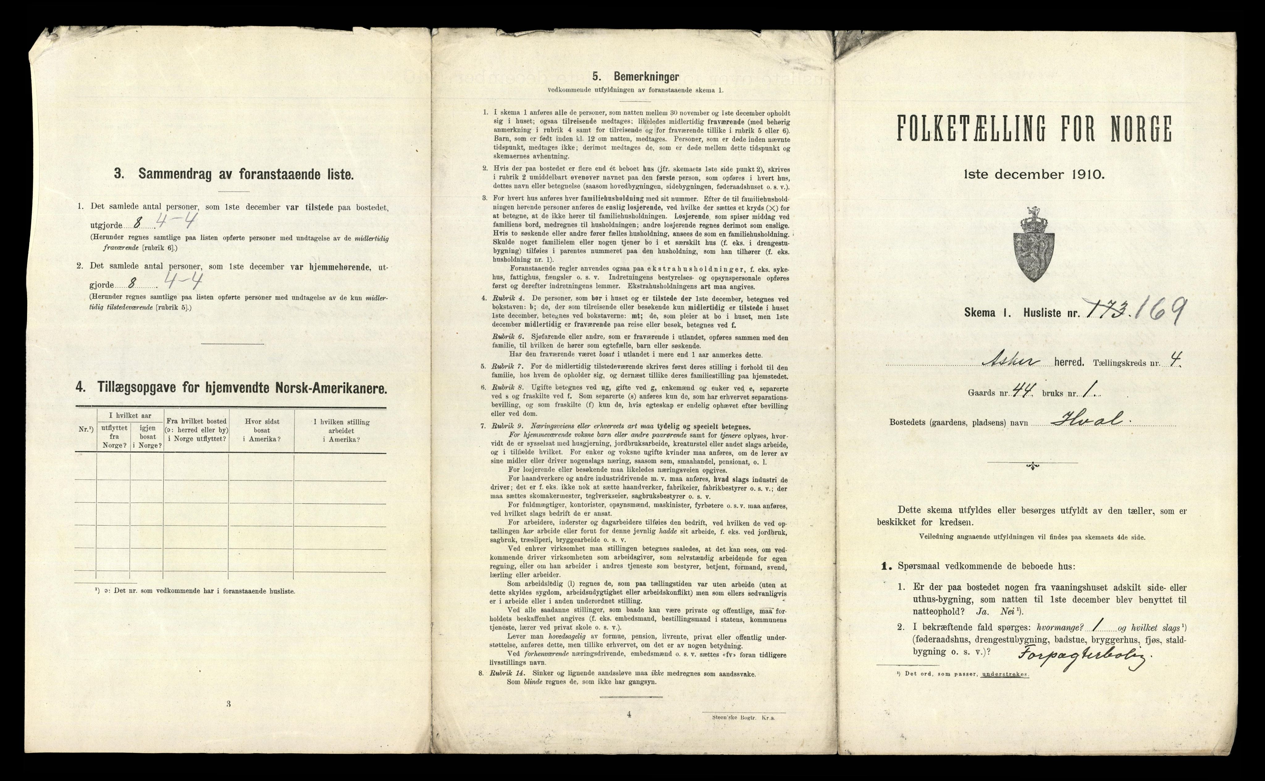 RA, 1910 census for Asker, 1910, p. 1190