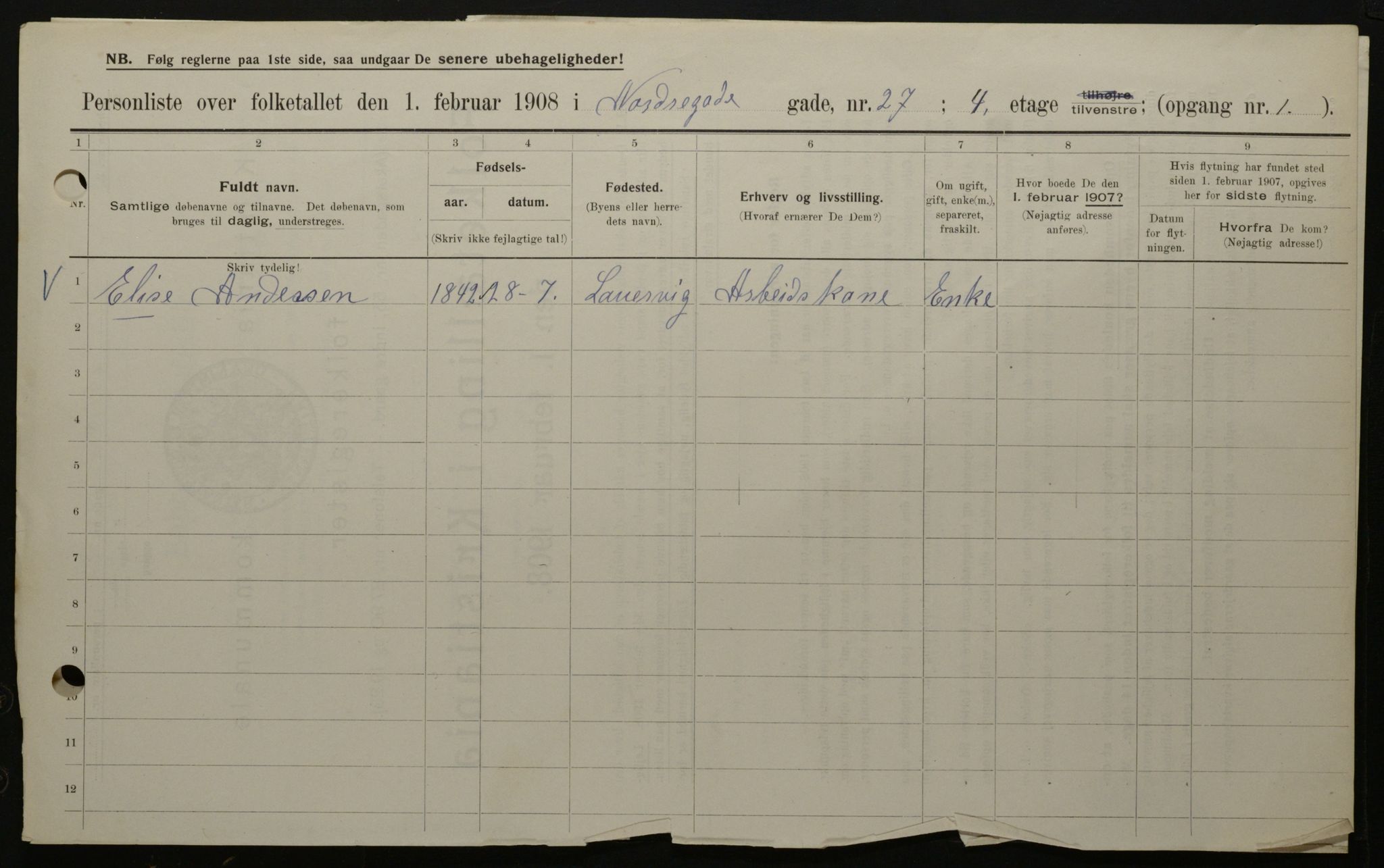 OBA, Municipal Census 1908 for Kristiania, 1908, p. 65907