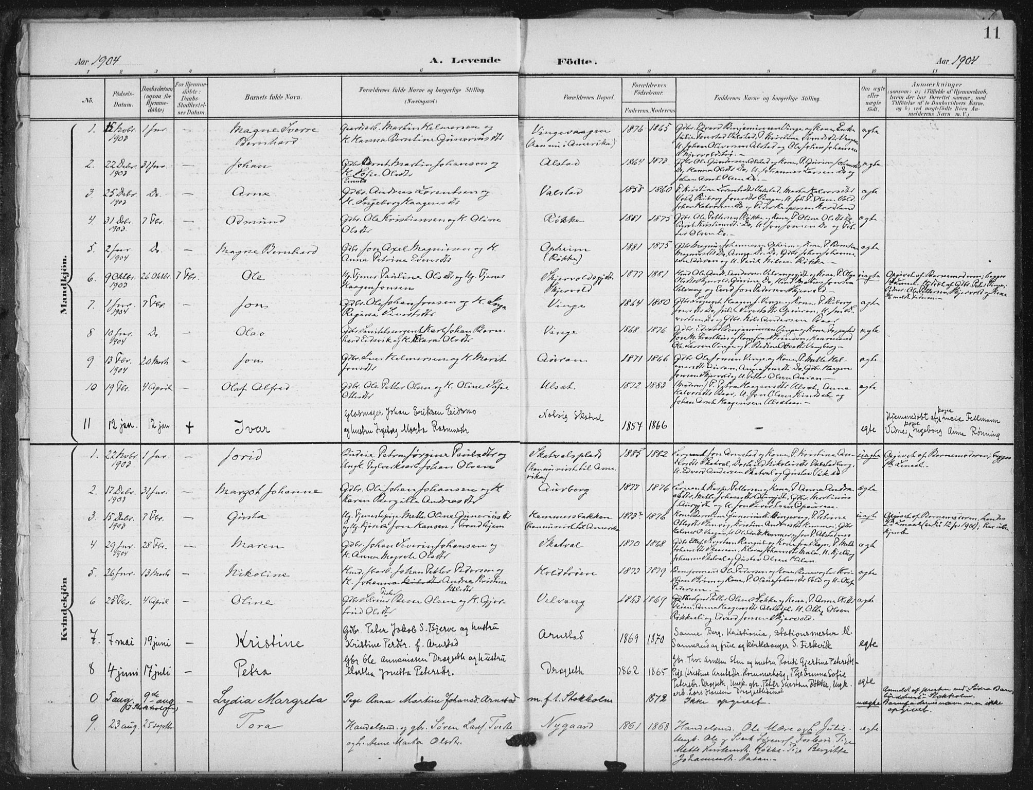 Ministerialprotokoller, klokkerbøker og fødselsregistre - Nord-Trøndelag, SAT/A-1458/712/L0101: Parish register (official) no. 712A02, 1901-1916, p. 11