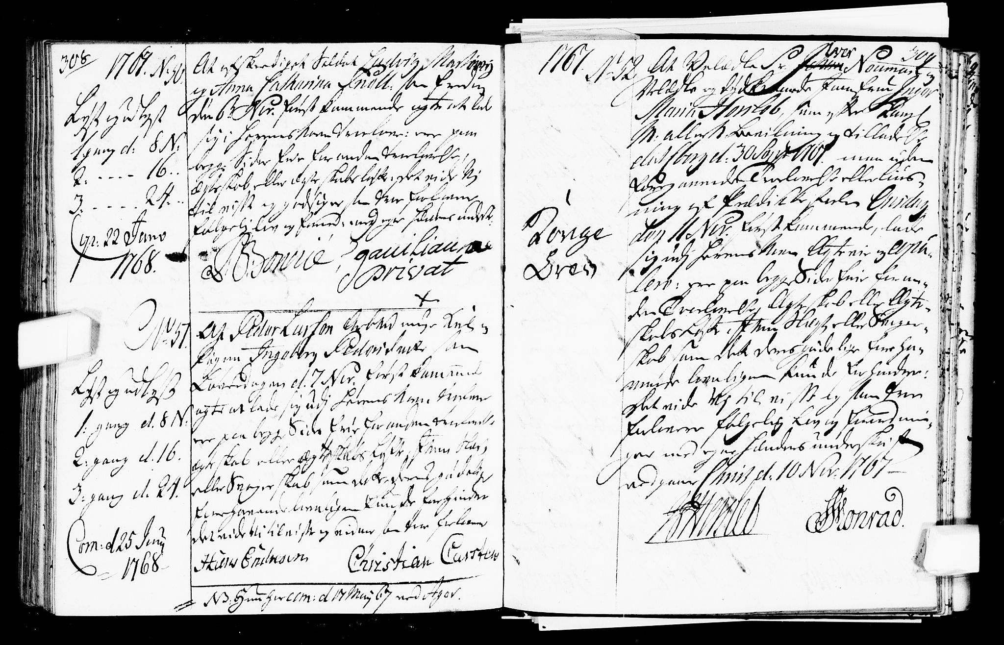 Oslo domkirke Kirkebøker, SAO/A-10752/L/La/L0008: Best man's statements no. 8, 1759-1769, p. 308-309