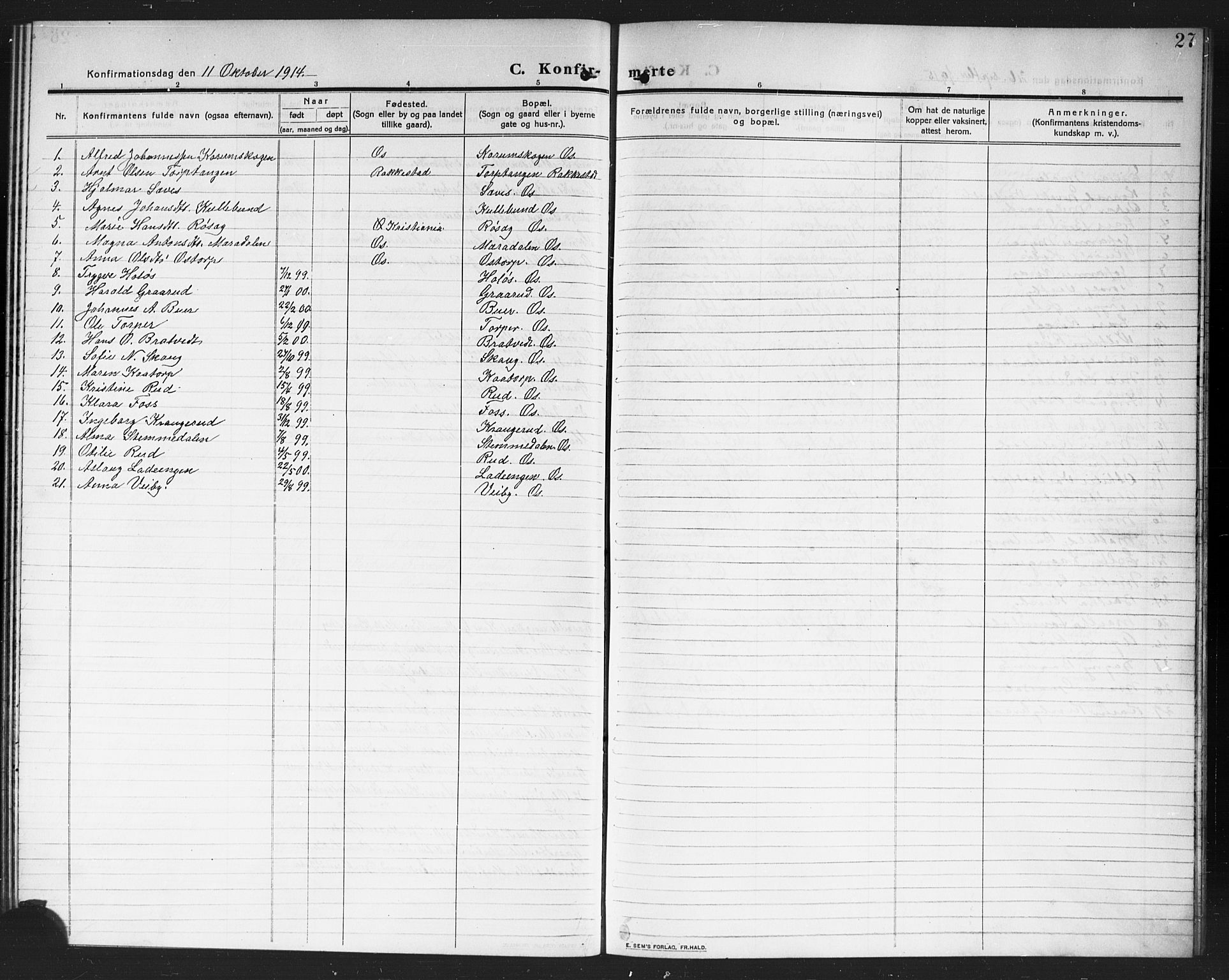 Rakkestad prestekontor Kirkebøker, AV/SAO-A-2008/G/Gc/L0002: Parish register (copy) no. III 2, 1909-1920, p. 27