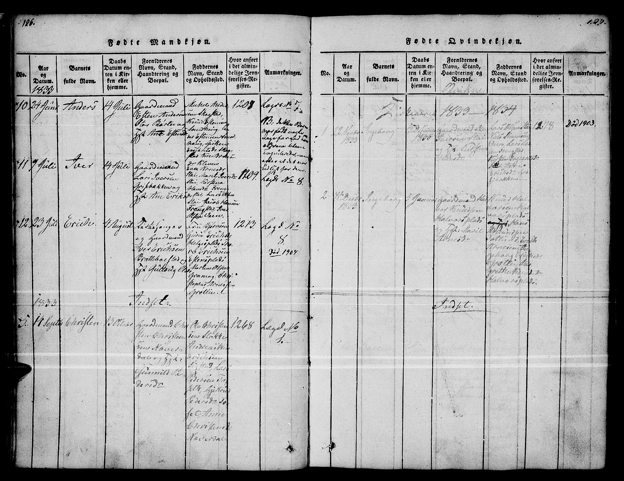 Kvikne prestekontor, SAH/PREST-064/H/Ha/Haa/L0004: Parish register (official) no. 4, 1815-1840, p. 126-127