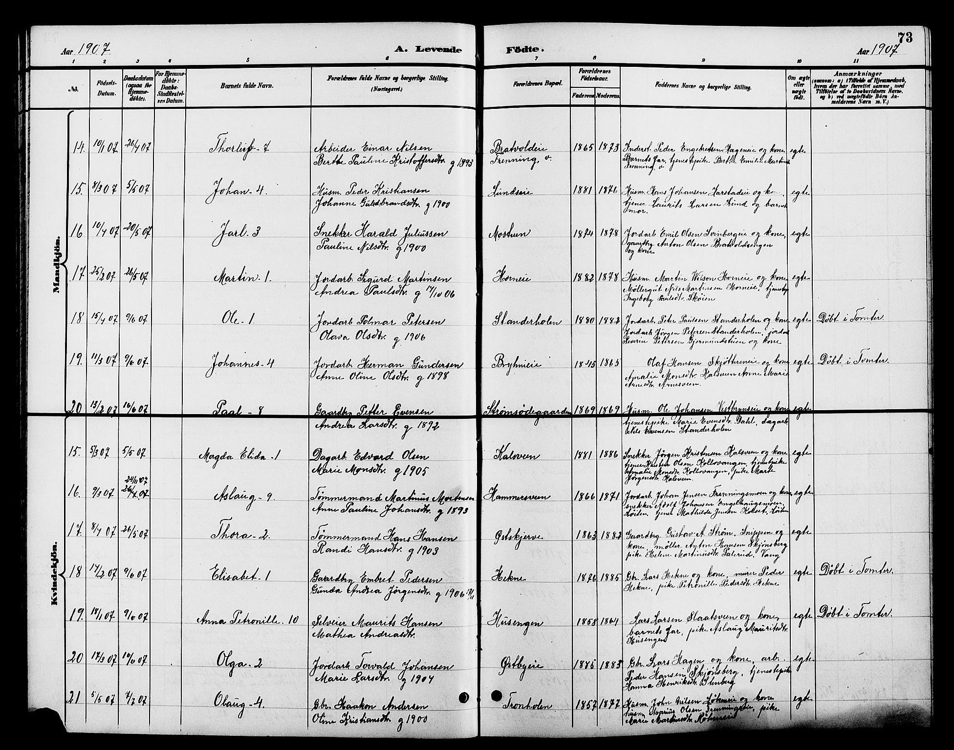 Romedal prestekontor, AV/SAH-PREST-004/L/L0012: Parish register (copy) no. 12, 1896-1914, p. 73