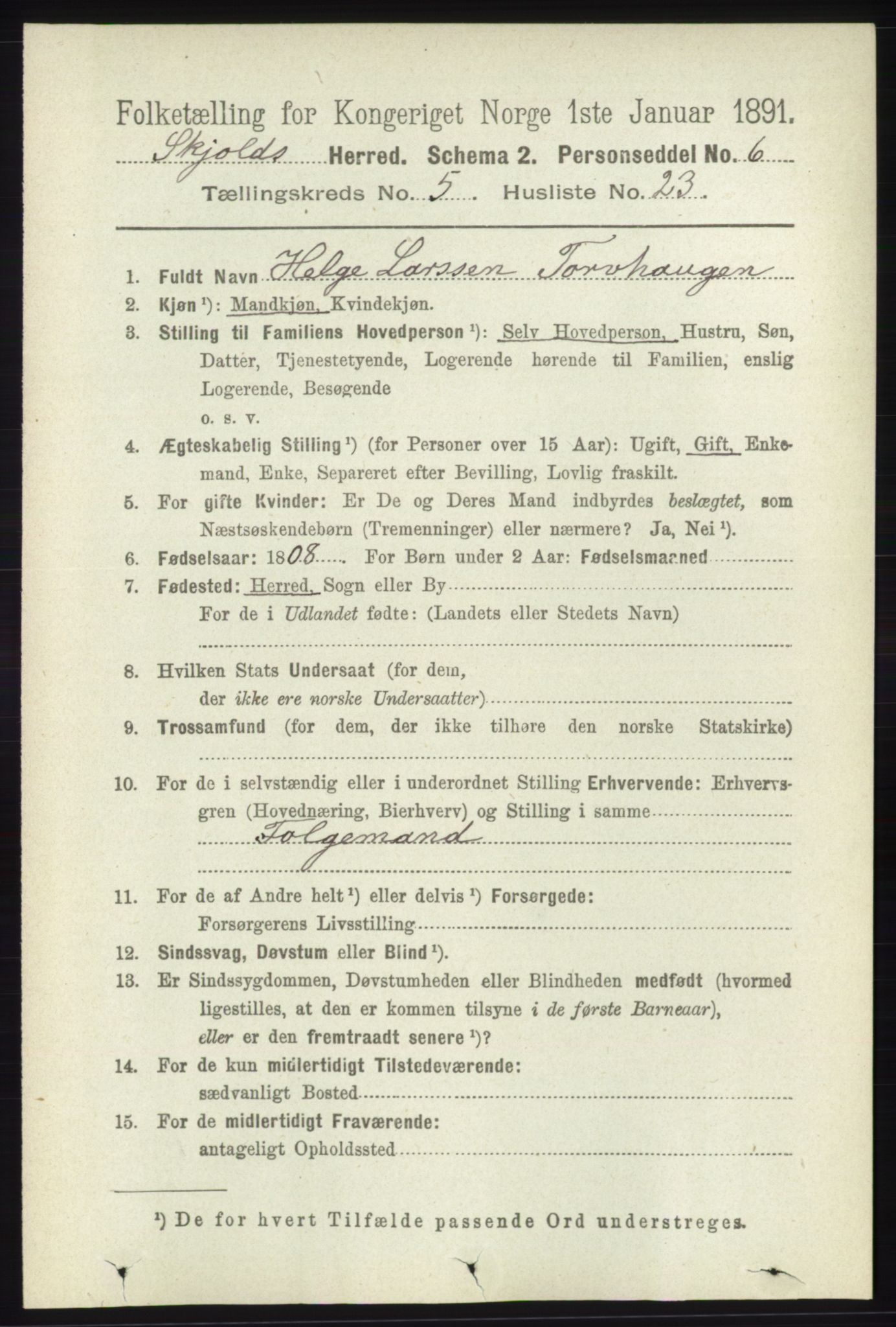 RA, 1891 census for 1154 Skjold, 1891, p. 857