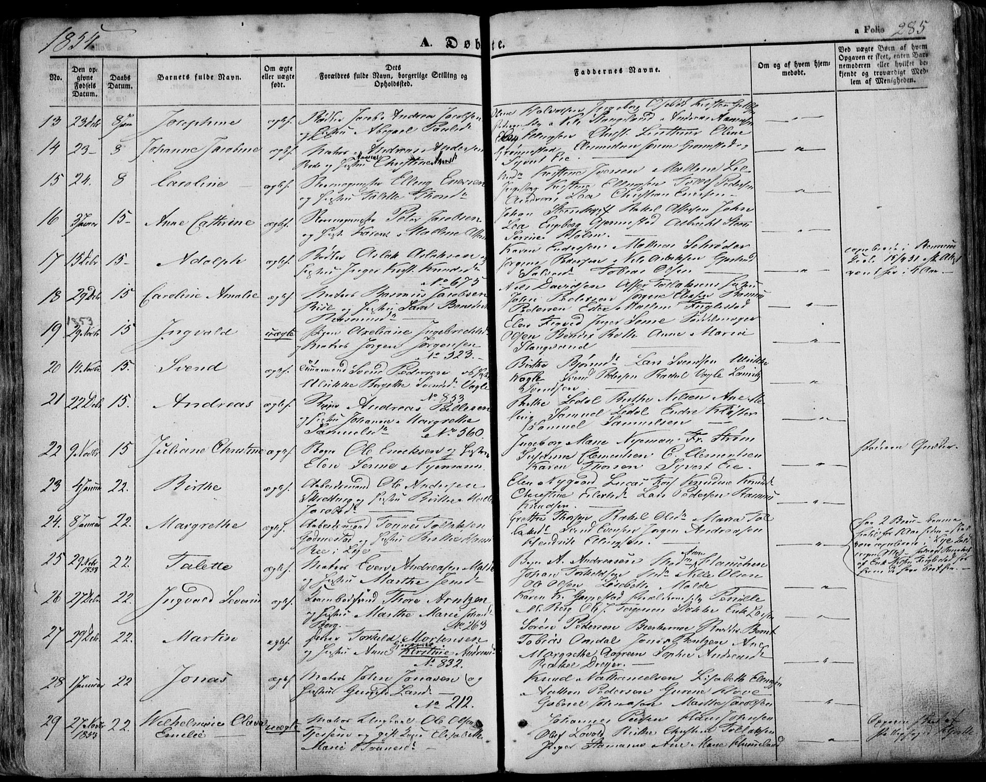 Domkirken sokneprestkontor, SAST/A-101812/001/30/30BA/L0016: Parish register (official) no. A 15, 1844-1854, p. 285