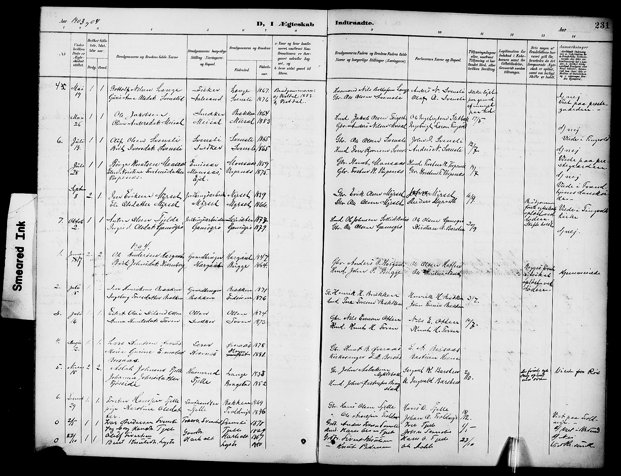 Ministerialprotokoller, klokkerbøker og fødselsregistre - Møre og Romsdal, SAT/A-1454/551/L0632: Parish register (copy) no. 551C04, 1894-1920, p. 231