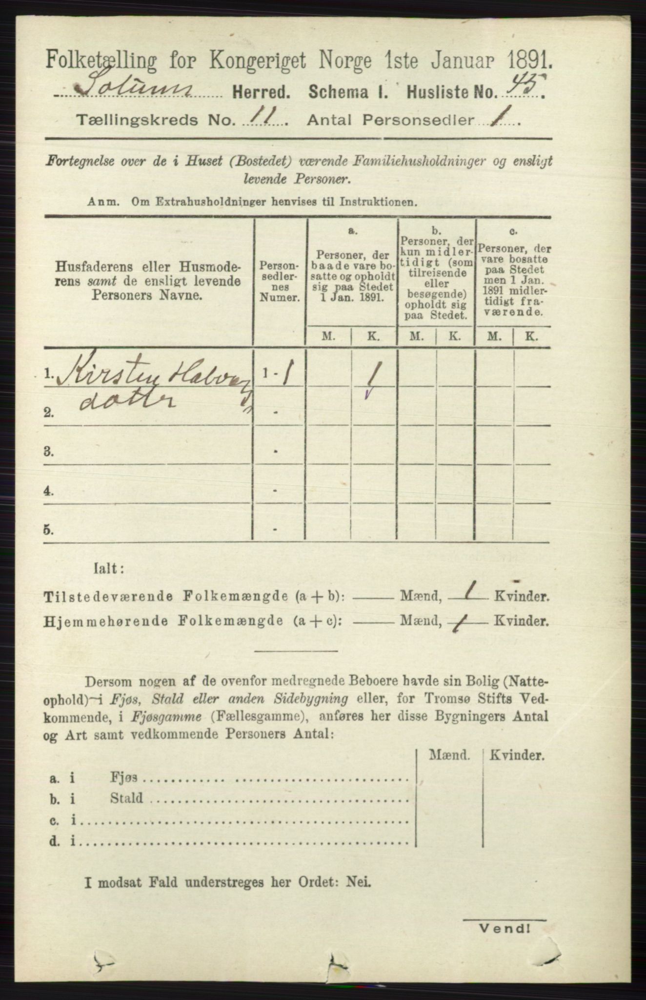 RA, 1891 census for 0818 Solum, 1891, p. 5282