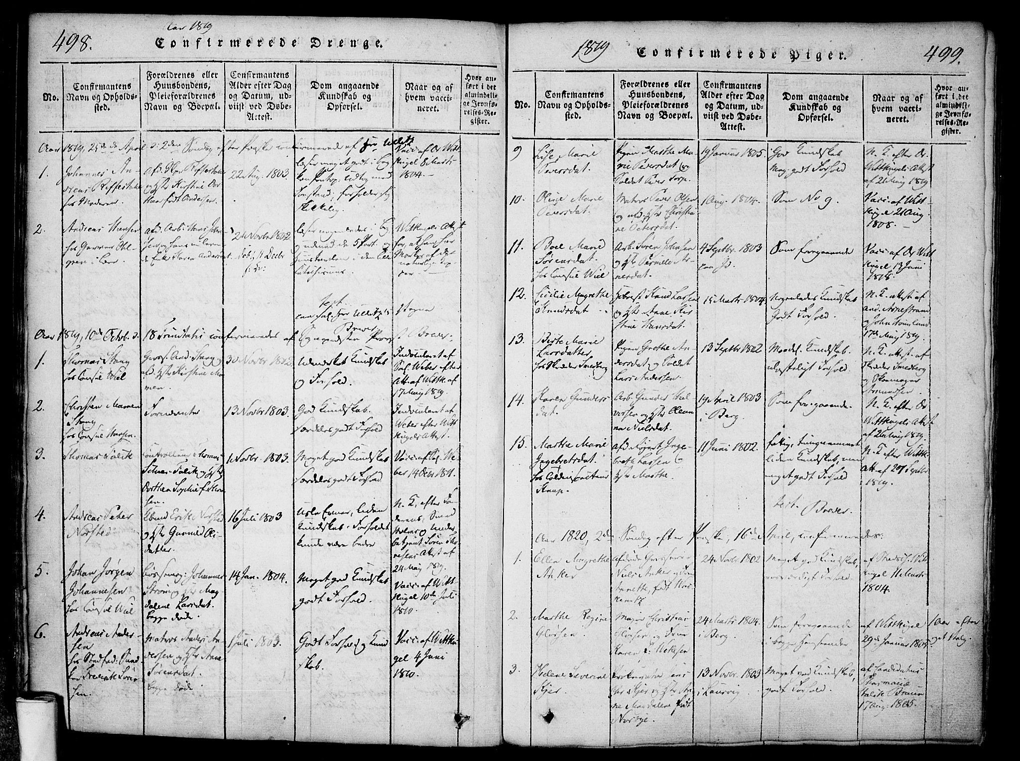 Halden prestekontor Kirkebøker, AV/SAO-A-10909/F/Fa/L0003: Parish register (official) no. I 3, 1815-1834, p. 498-499