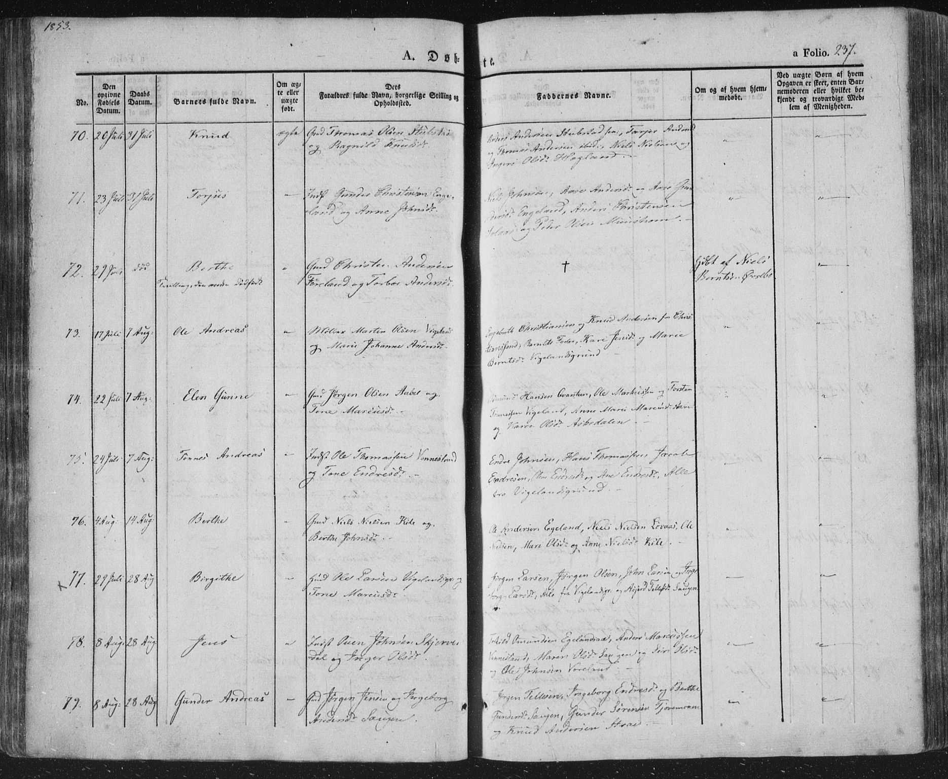 Vennesla sokneprestkontor, AV/SAK-1111-0045/Fa/Fac/L0004: Parish register (official) no. A 4, 1834-1855, p. 237