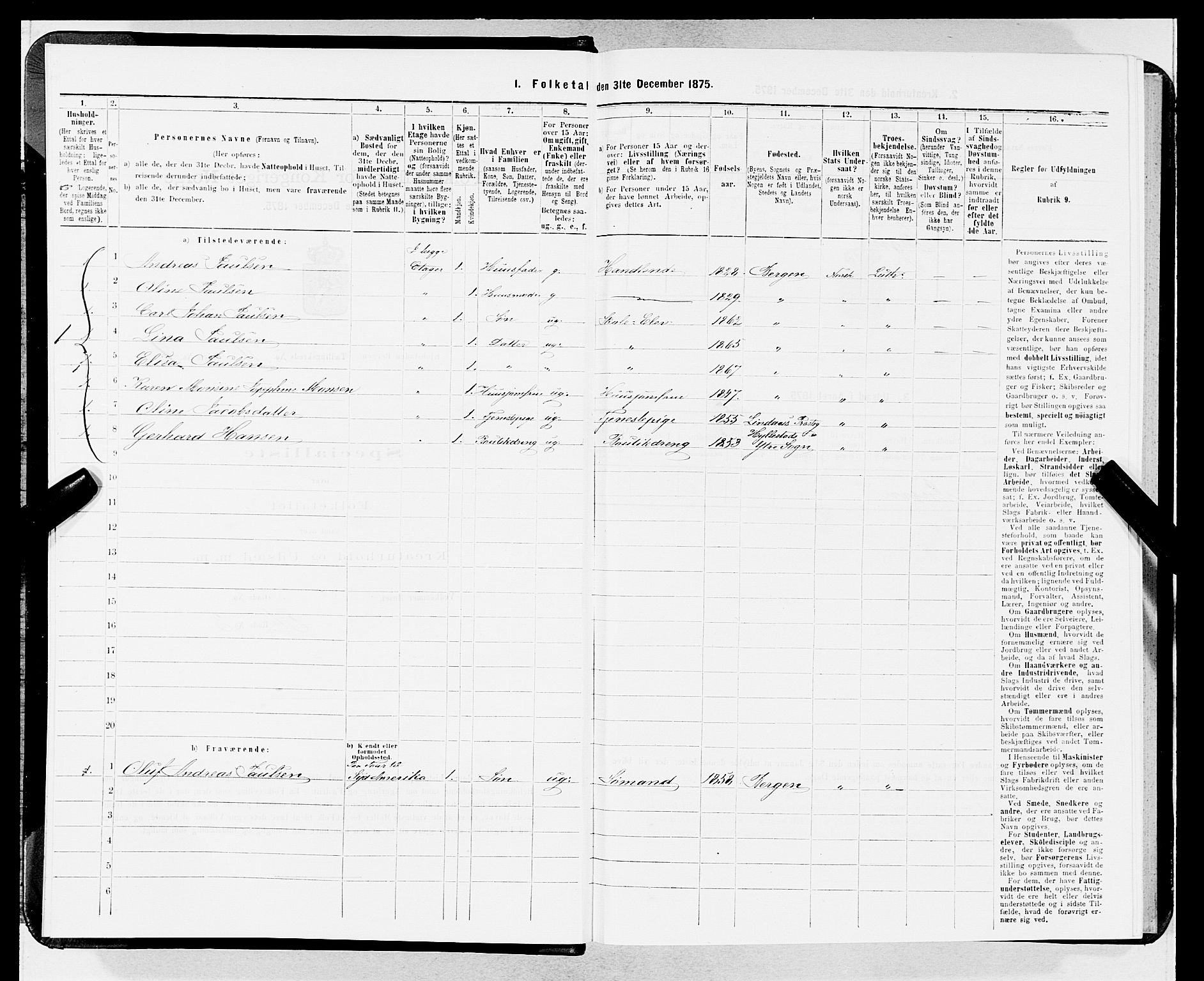 SAB, 1875 census for 1301 Bergen, 1875, p. 812