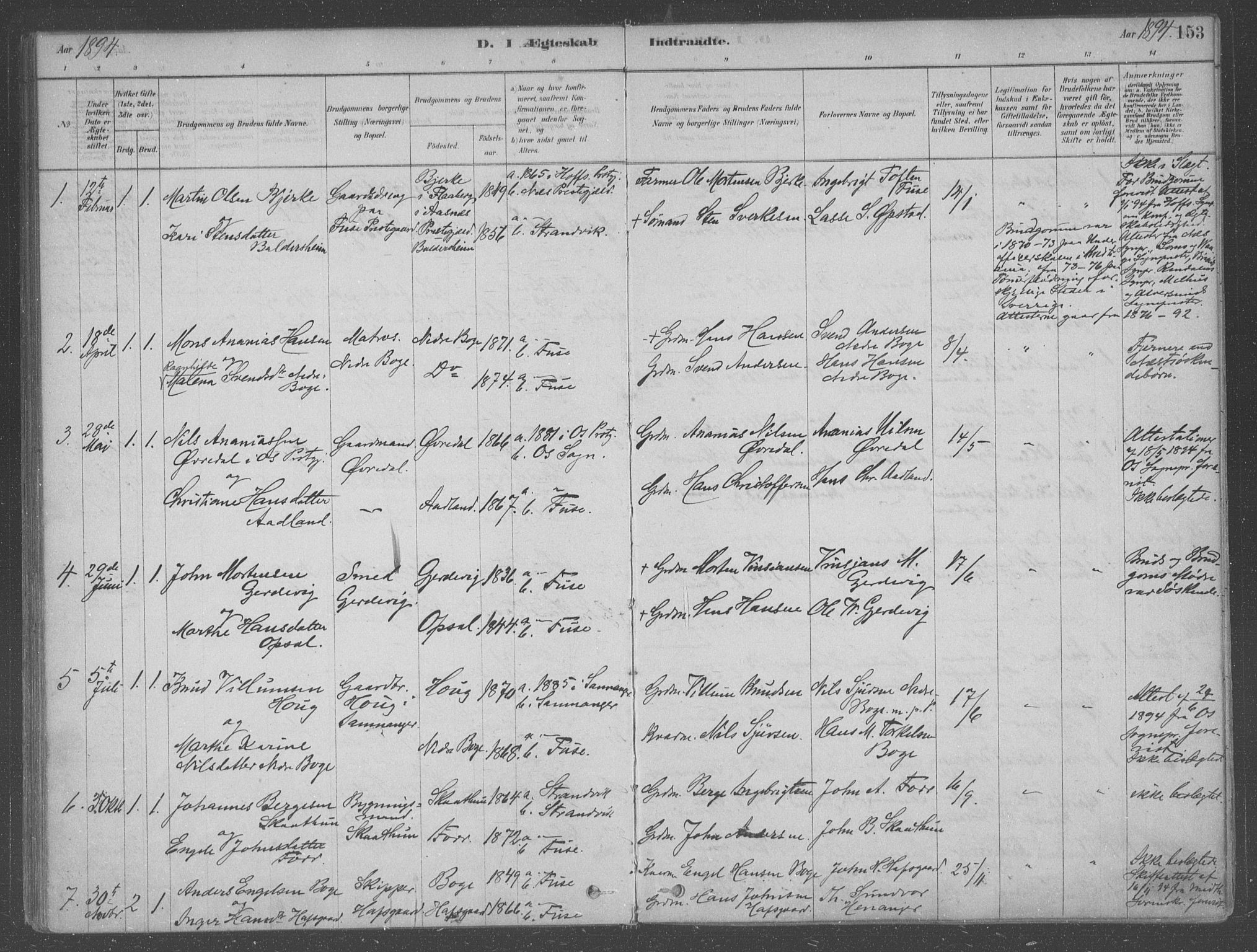 Fusa sokneprestembete, AV/SAB-A-75401/H/Haa: Parish register (official) no. B 1, 1880-1938, p. 153