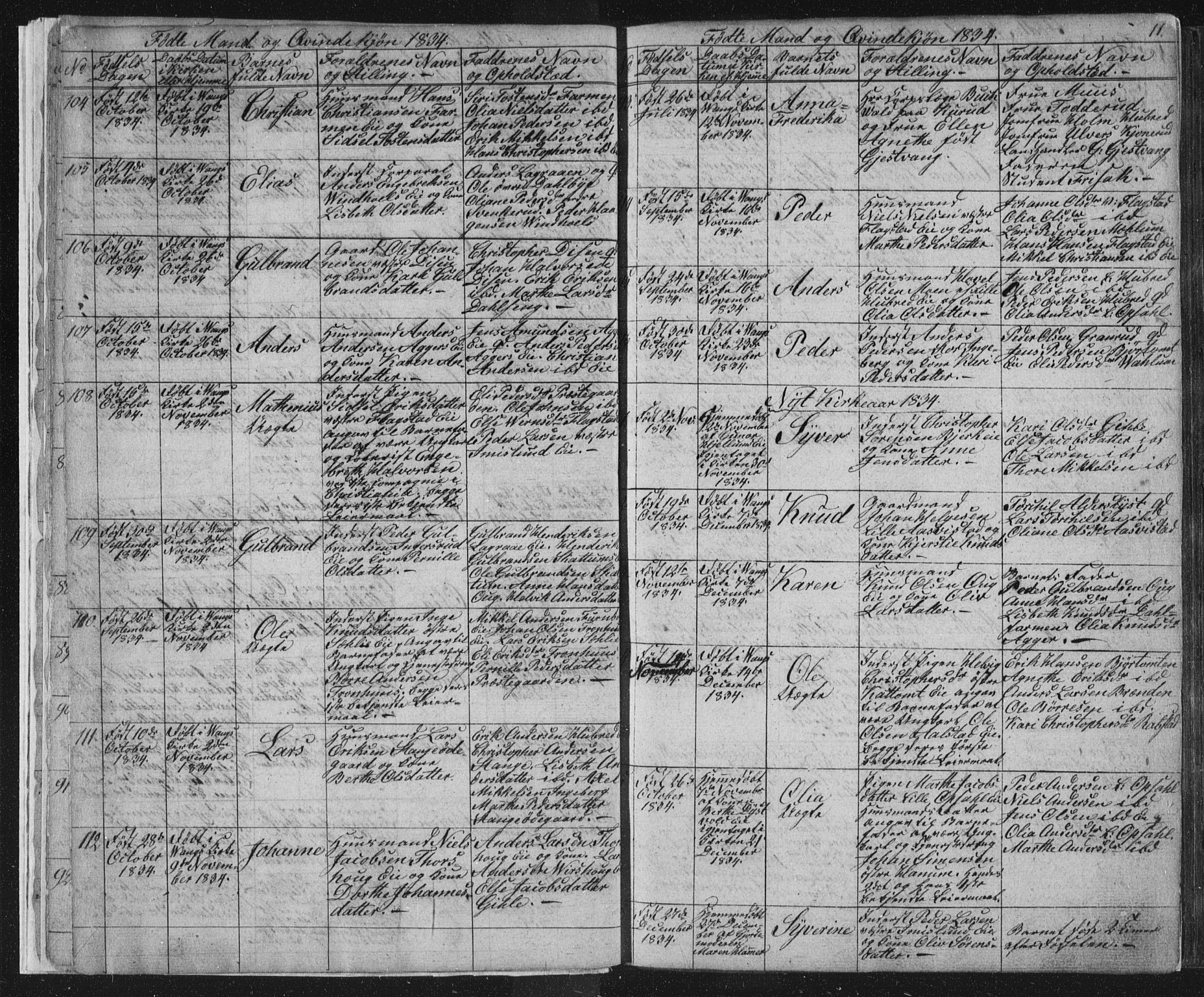 Vang prestekontor, Hedmark, SAH/PREST-008/H/Ha/Hab/L0008: Parish register (copy) no. 8, 1832-1854, p. 11