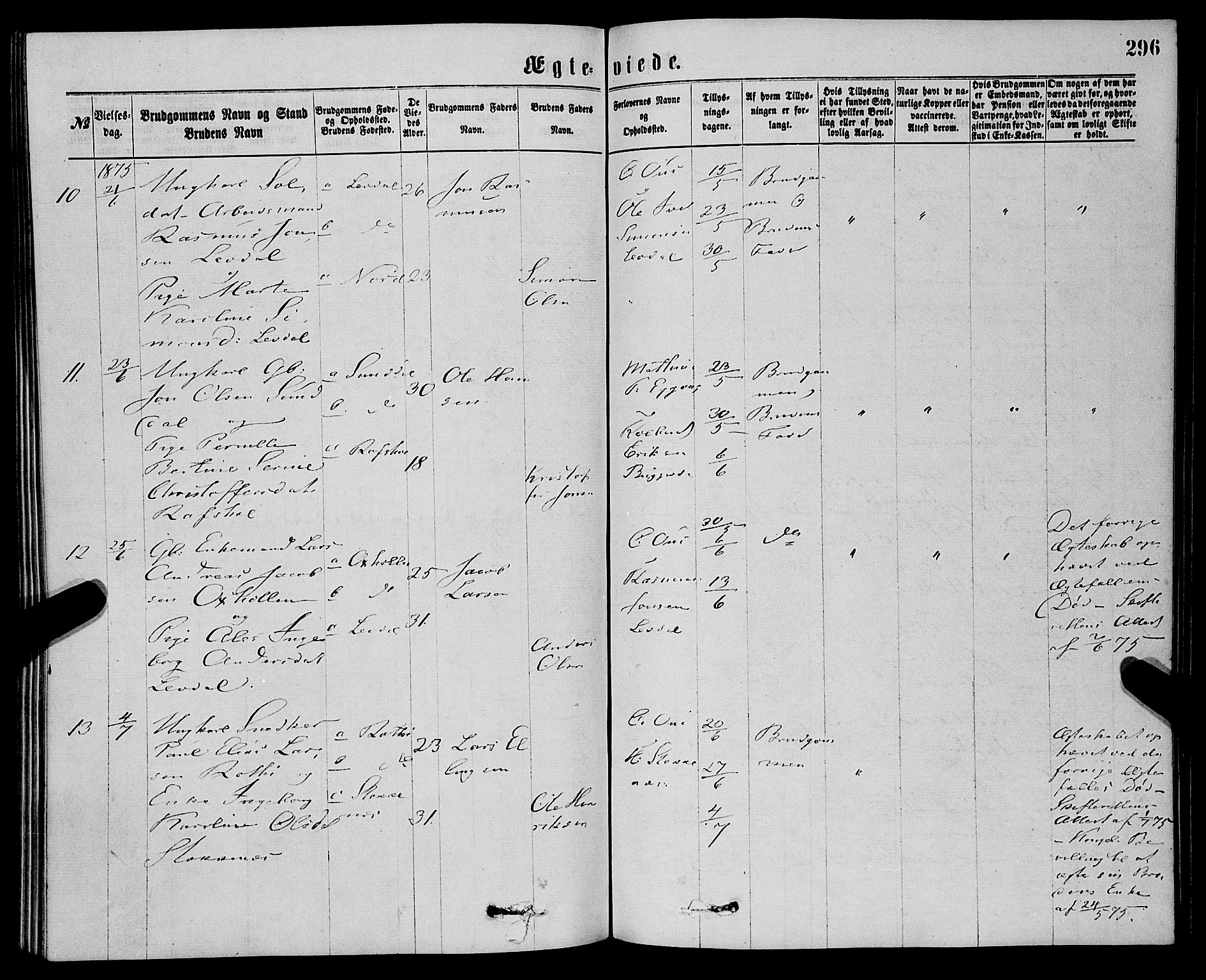 Eid sokneprestembete, AV/SAB-A-82301/H/Haa/Haaa/L0010: Parish register (official) no. A 10, 1867-1878, p. 296