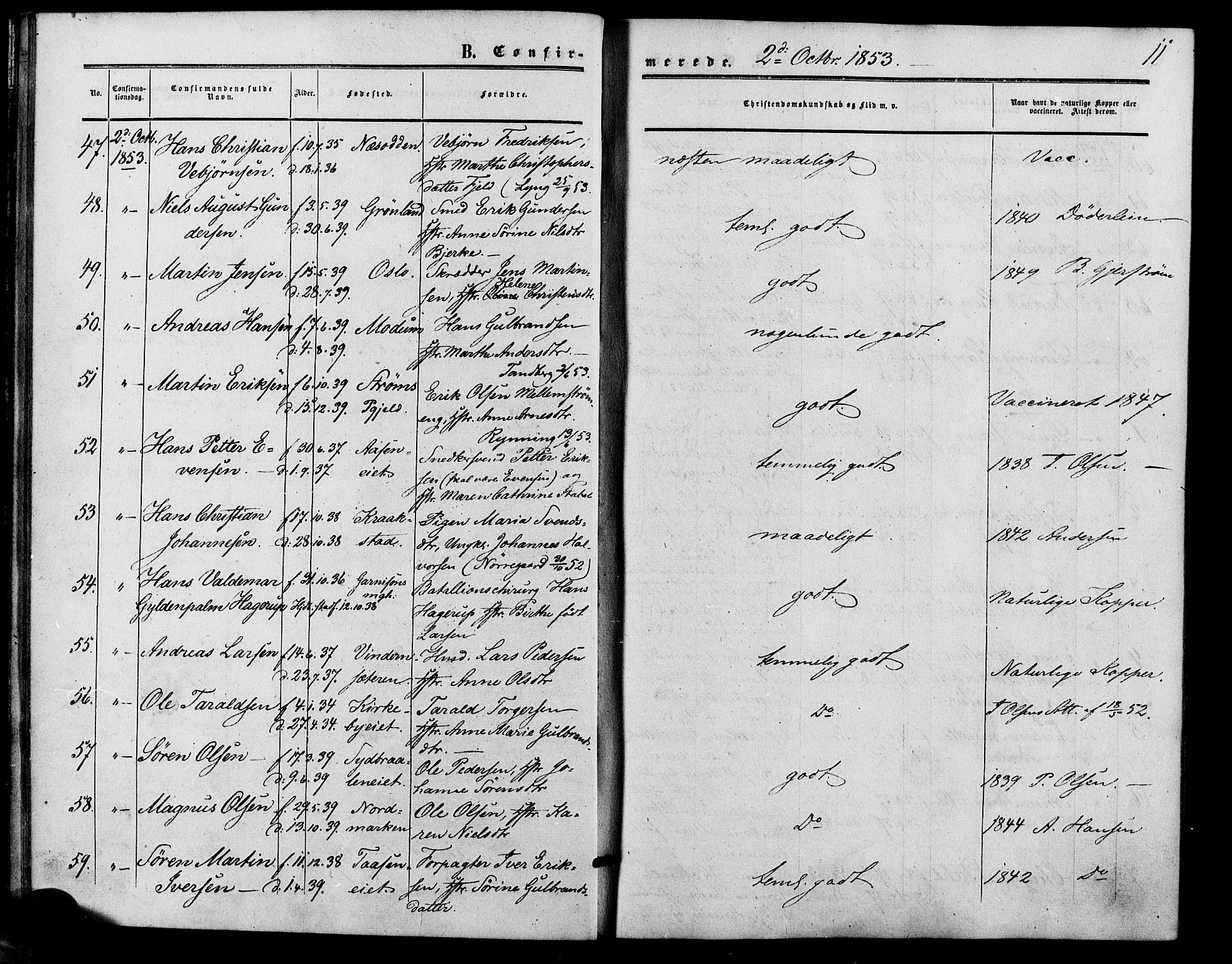 Vestre Aker prestekontor Kirkebøker, AV/SAO-A-10025/F/Fa/L0001: Parish register (official) no. 1, 1853-1858, p. 11