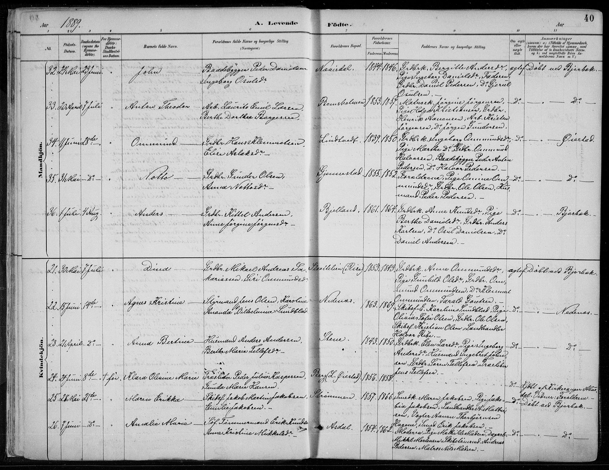 Øyestad sokneprestkontor, SAK/1111-0049/F/Fa/L0017: Parish register (official) no. A 17, 1887-1896, p. 40