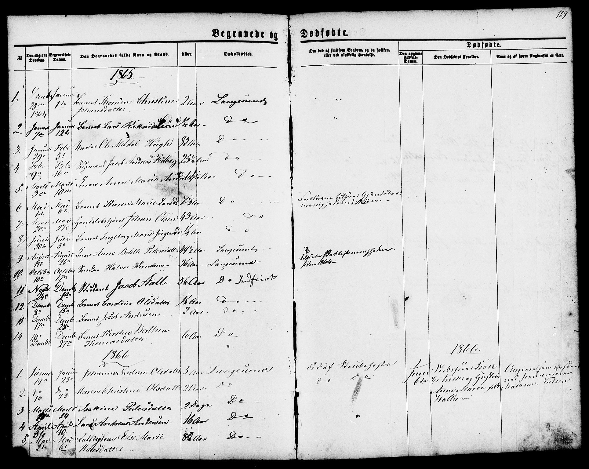 Langesund kirkebøker, SAKO/A-280/G/Ga/L0004: Parish register (copy) no. 4, 1859-1884, p. 189