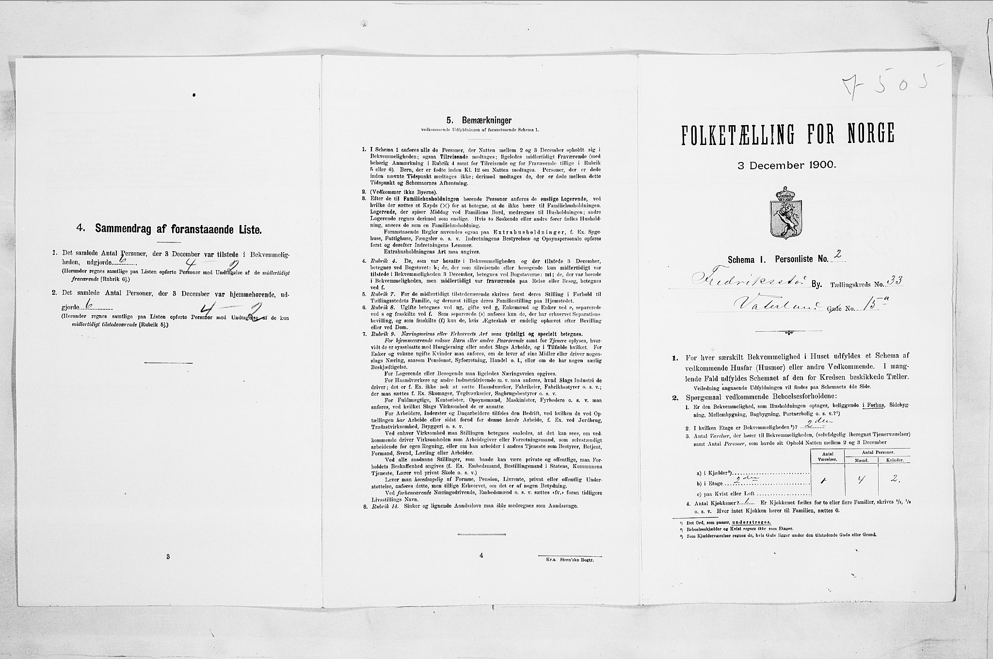 SAO, 1900 census for Fredrikstad, 1900