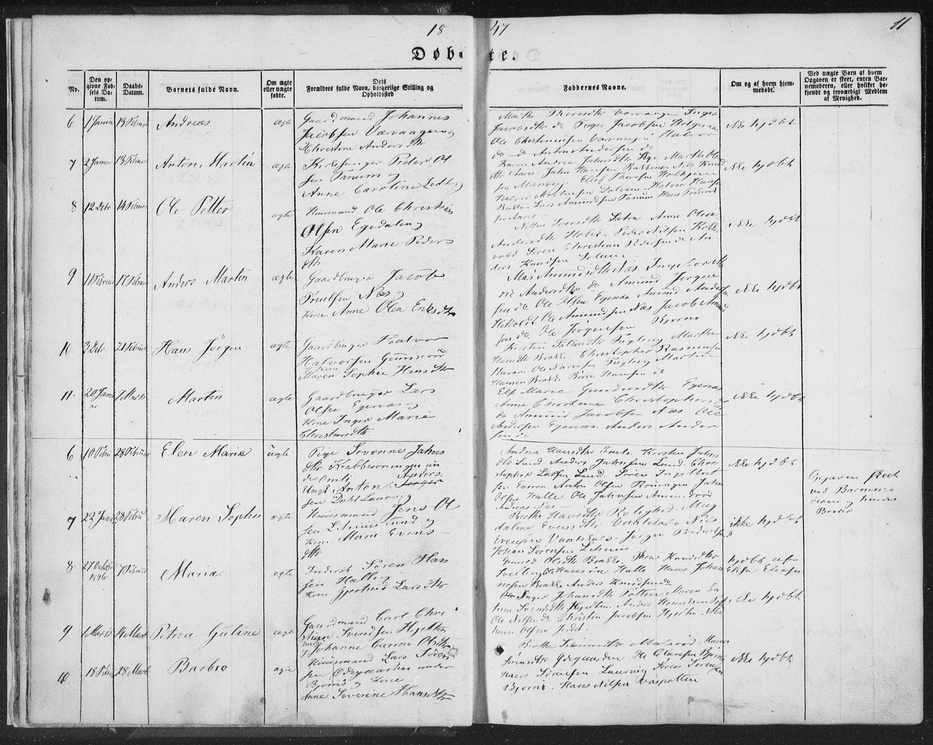 Brunlanes kirkebøker, AV/SAKO-A-342/F/Fa/L0004: Parish register (official) no. I 4, 1846-1862, p. 11