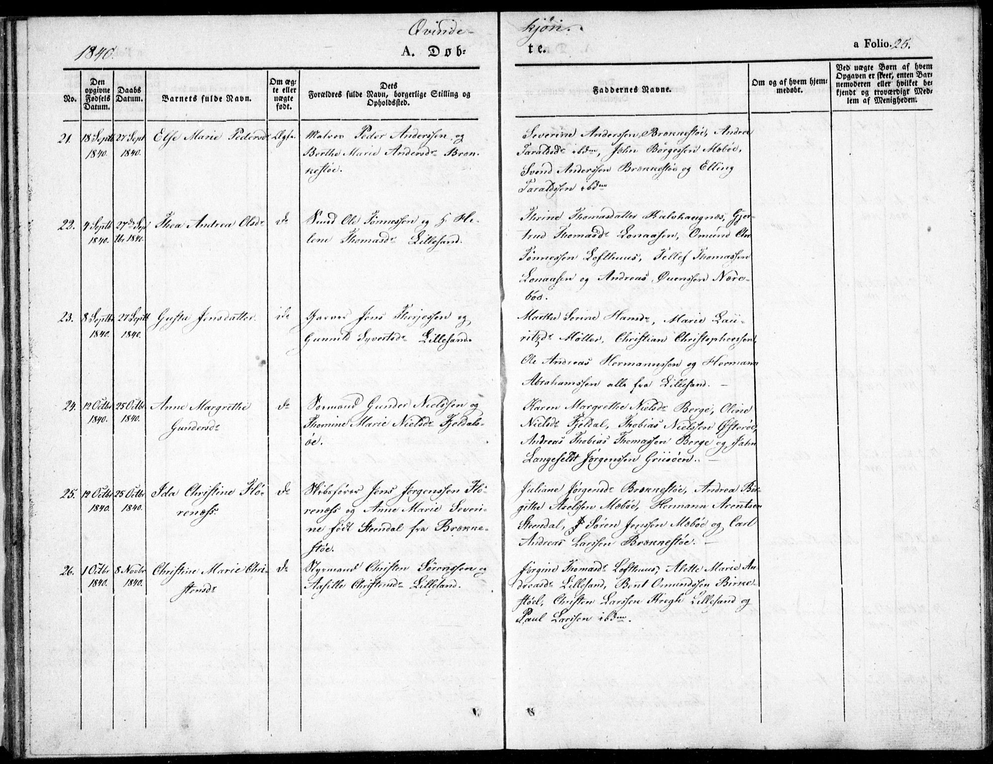 Vestre Moland sokneprestkontor, AV/SAK-1111-0046/F/Fb/Fbb/L0002: Parish register (copy) no. B 2, 1836-1851, p. 25