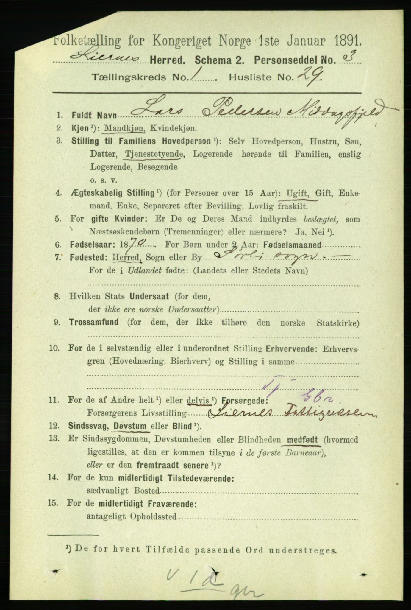 RA, 1891 census for 1737 Lierne, 1891, p. 286