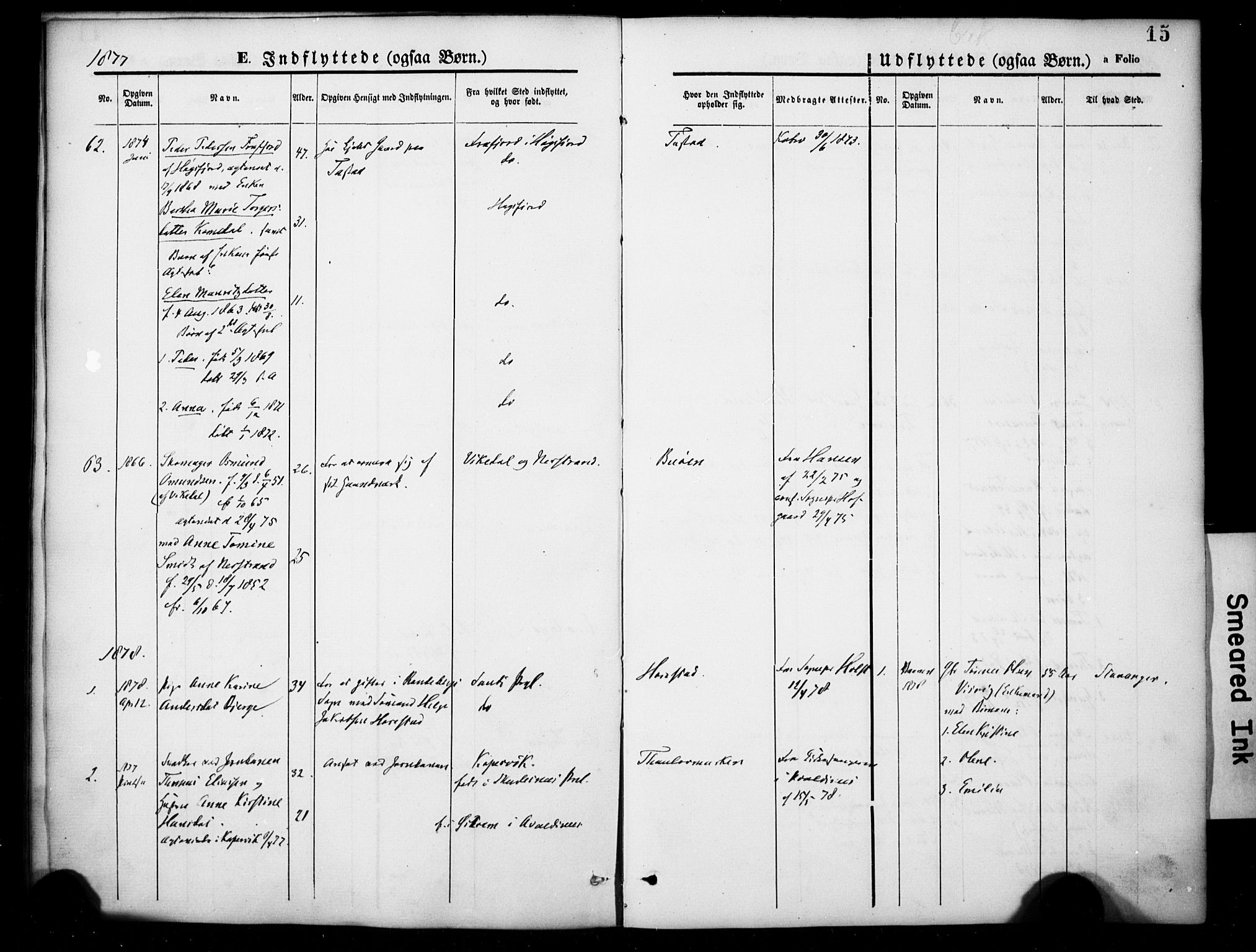 Hetland sokneprestkontor, SAST/A-101826/30/30BA/L0007: Parish register (official) no. A 7, 1870-1924, p. 15