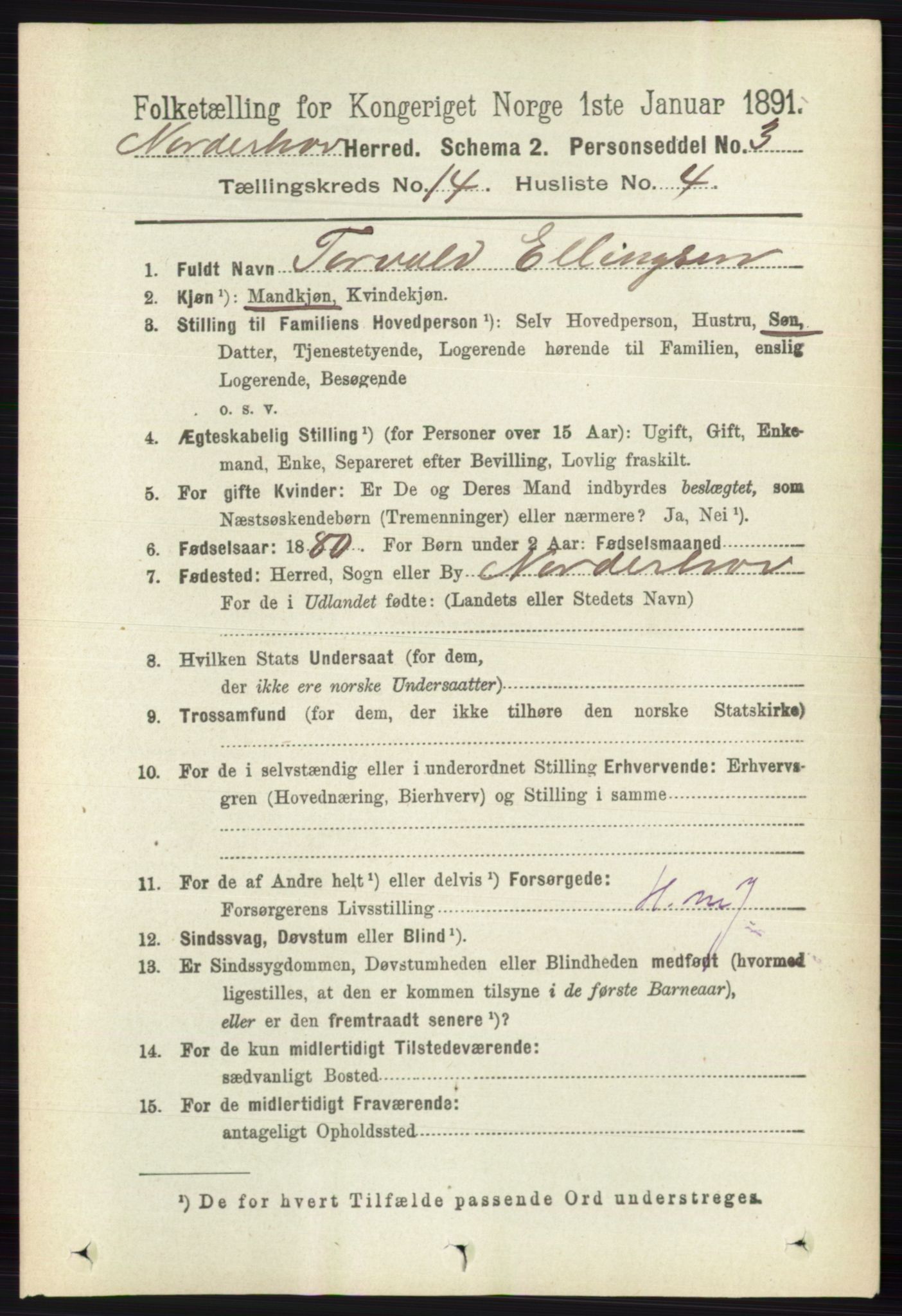 RA, 1891 census for 0613 Norderhov, 1891, p. 9348